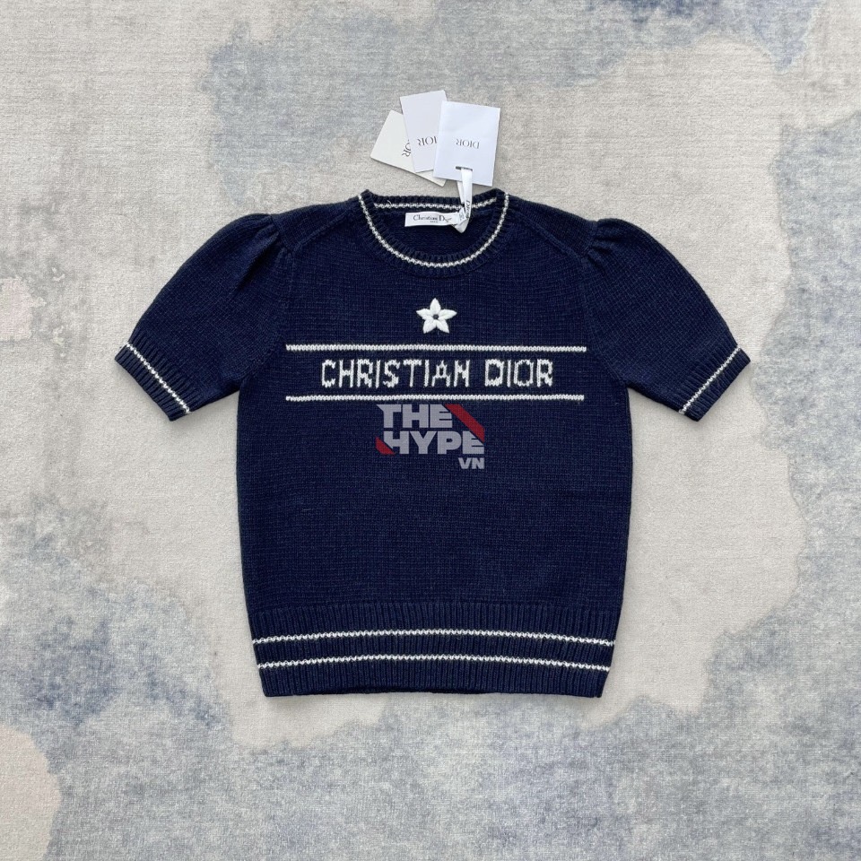 Áo Sweater Dior Short-sleeve Knit Embroidered (Navy) [Mirror Quality]