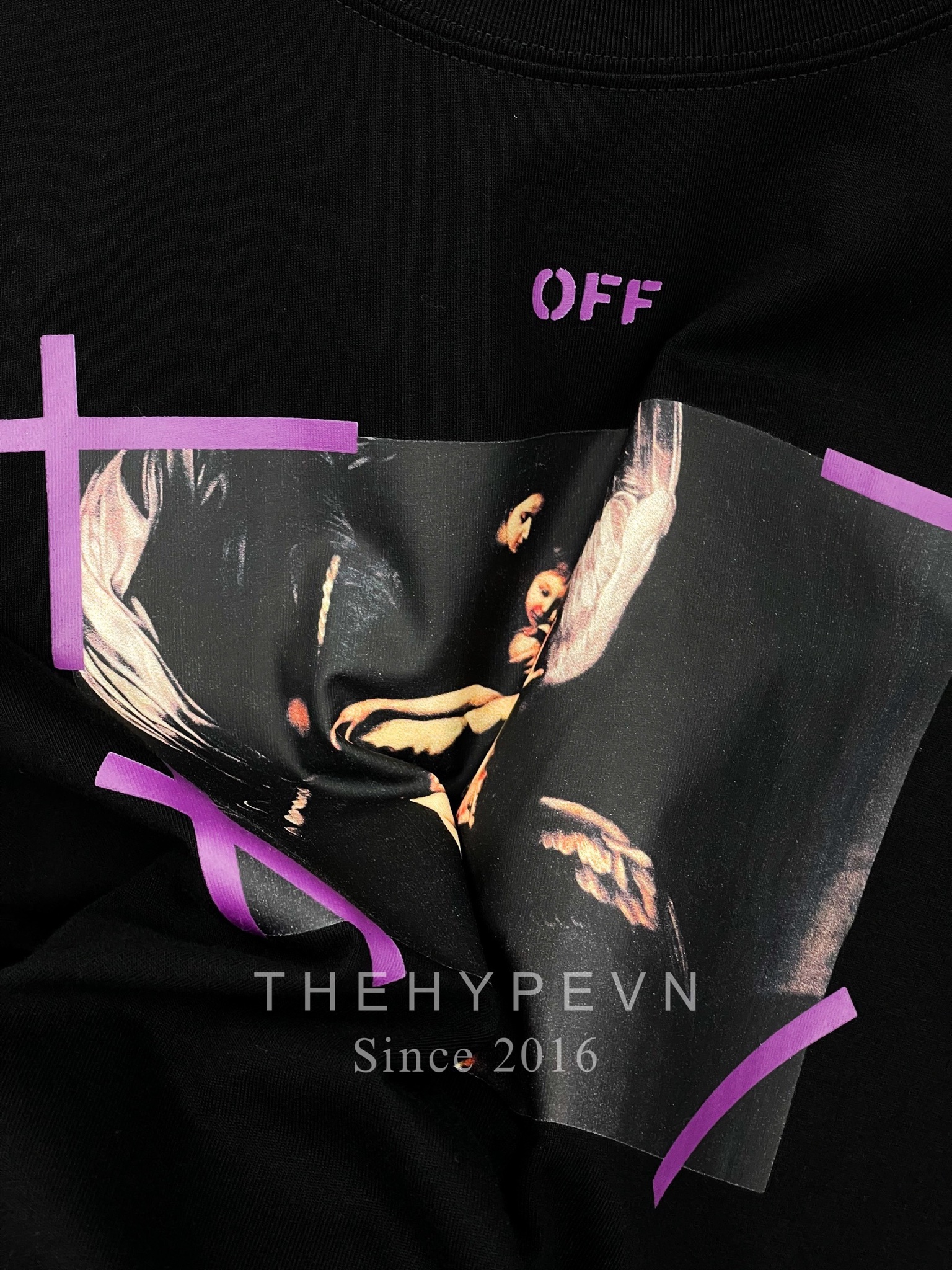 Áo Thun Off-White Arrow Caravaggio Mercy Purple Line (Black) [Mirror Quality]