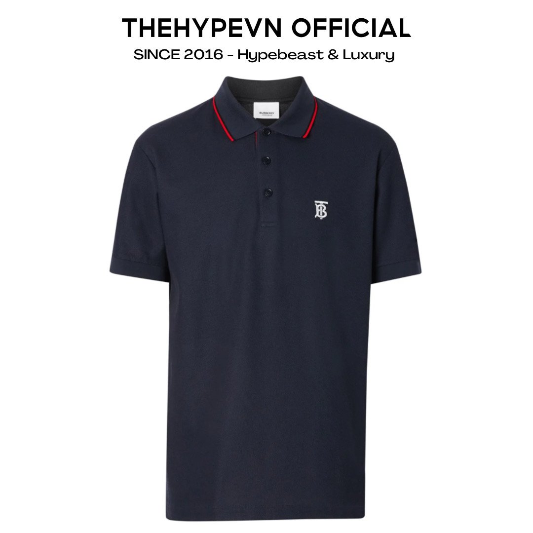 ÁO POLO BURBERRY BBR ICON STRIPE PLACKET (NAVY)