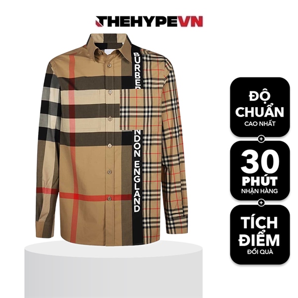 BURBERRY SHIRT - Áo Sơ mi tay dài BBR Logo Print Patchwork Check Shirt [Mirror Quality]