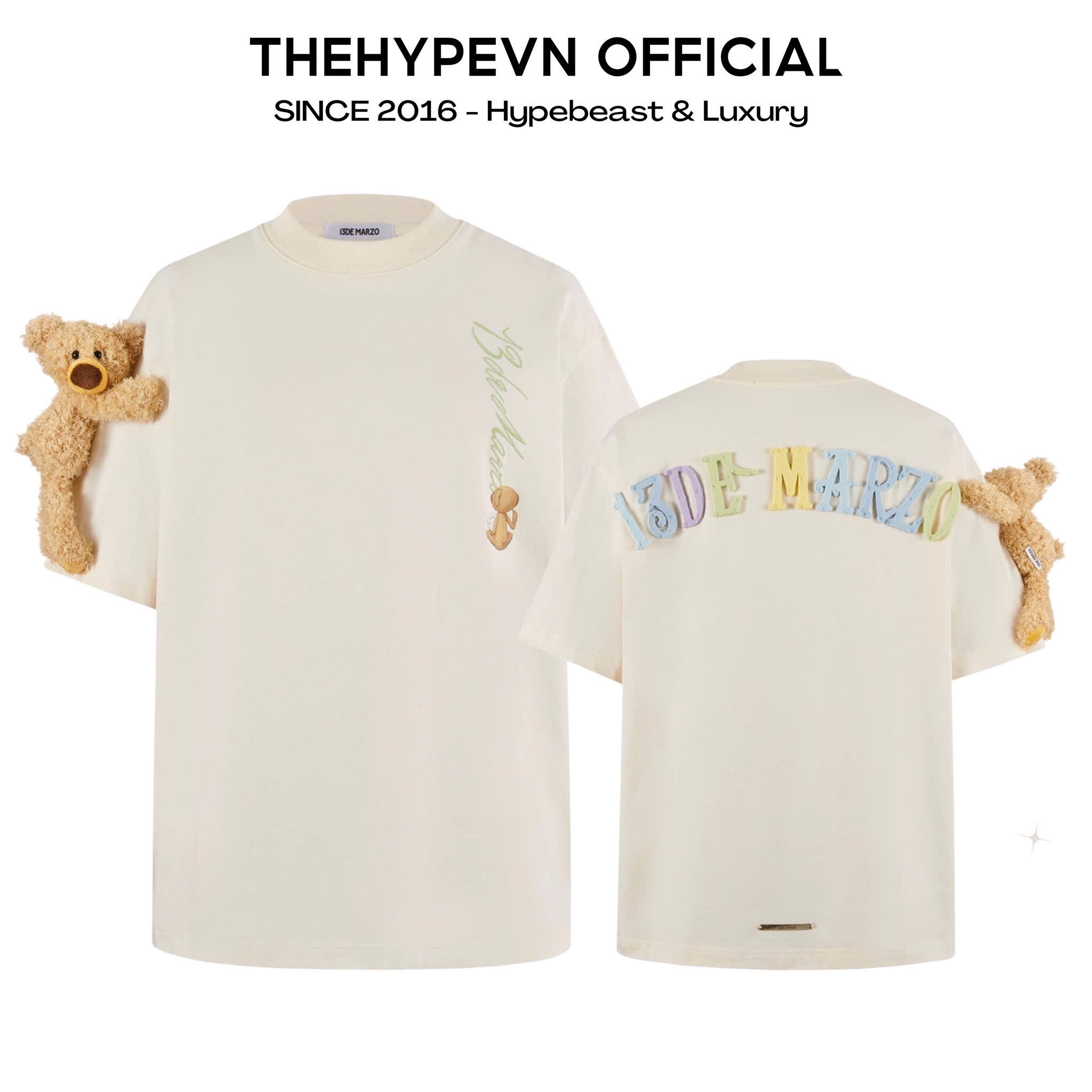 13DE MARZO TEE - Áo Thun Macaron Logo (White) Best Quality