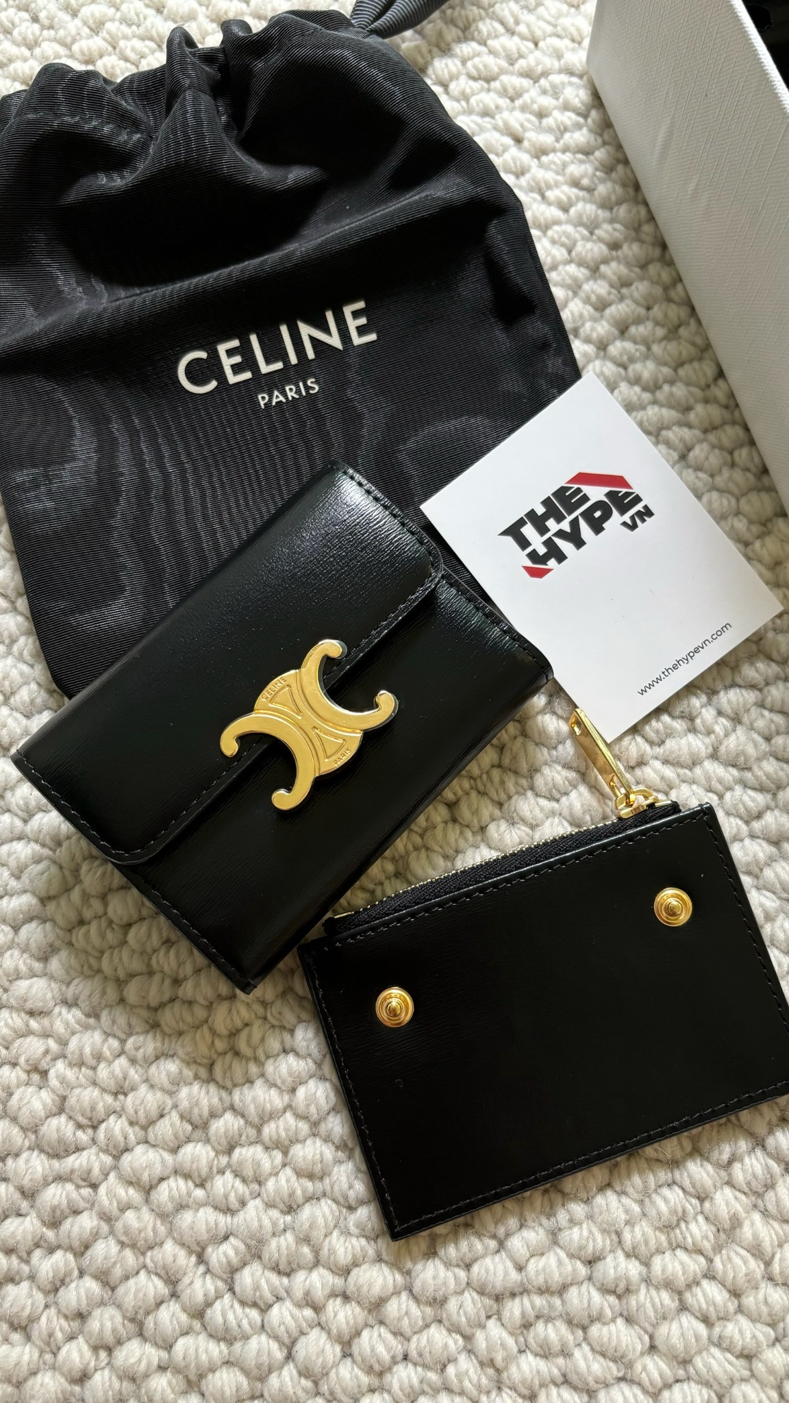 Ví Celine COMPACT WALLET WITH COIN TRIOMPHE IN SHINY CALFSKIN (Black) [MIRROR QUALITY]