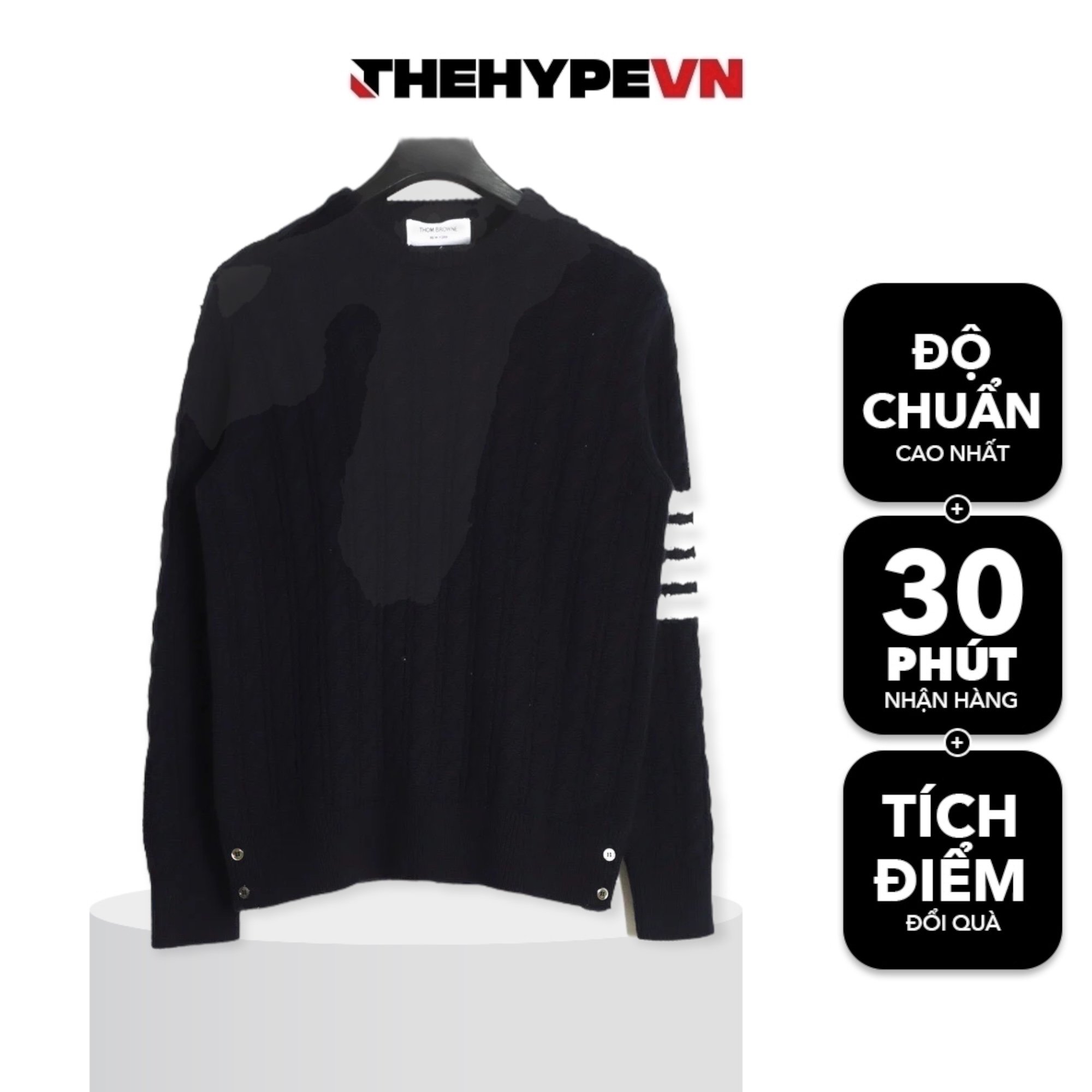 THOM BROWNE SWEATER - Áo TB 4-bar Cable Knit (Navy) [Mirror quality]