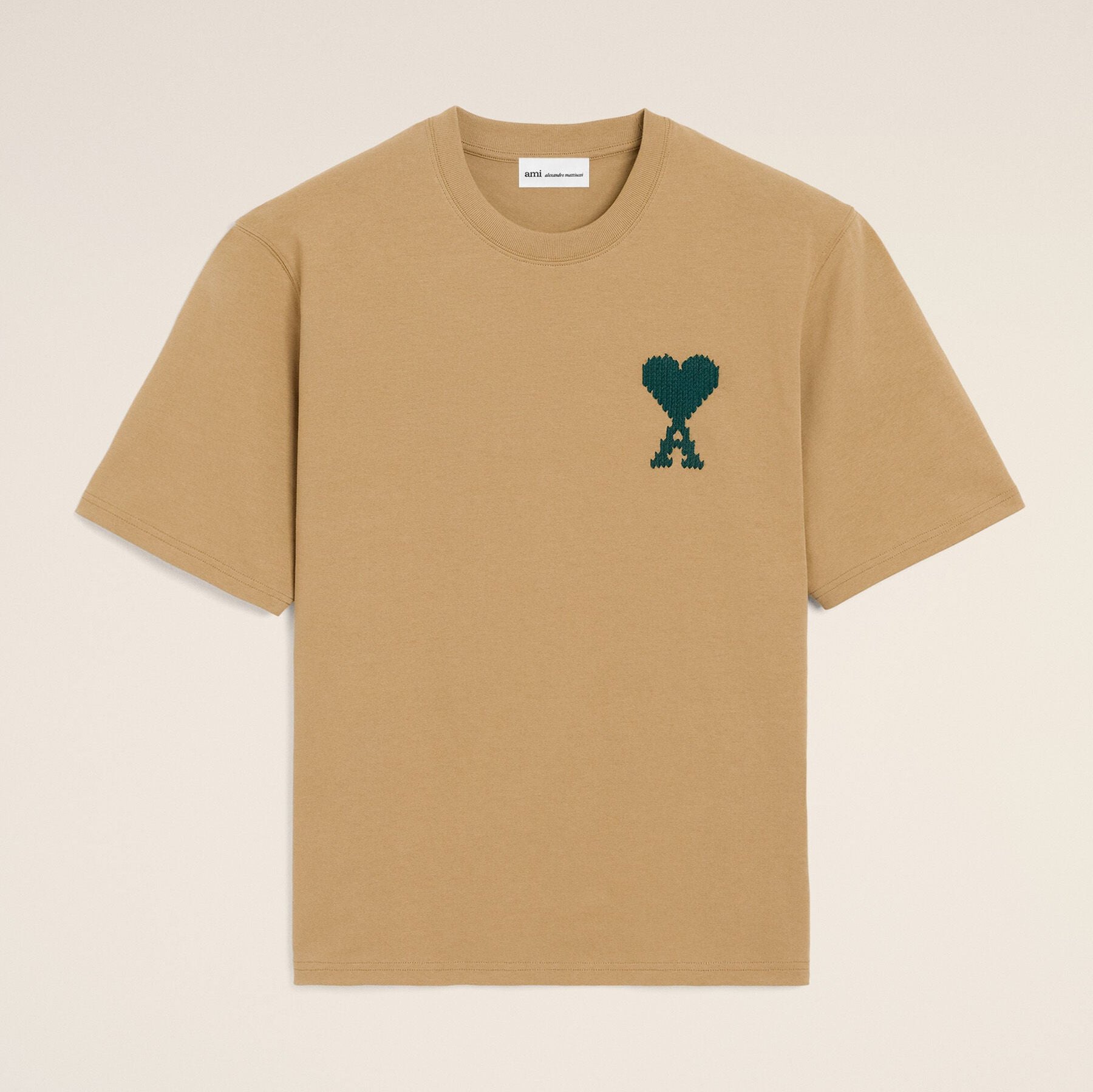 ÁO AMI Beige Cotton De Coeur TEE (MÀU CAMEL / EVERGREEN HEART )