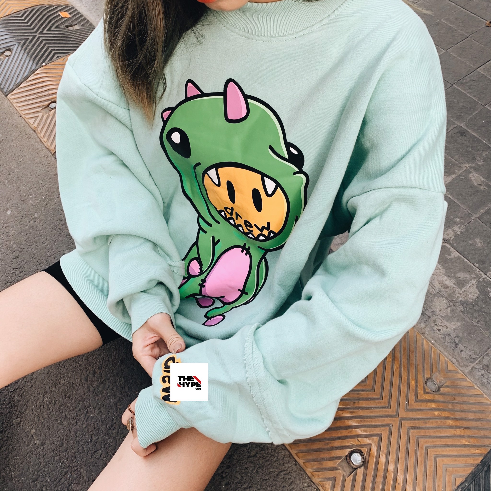 DREW SWEATER - Áo Tay Dài Drew Cartoon Dinosaur (Mint) [Mirror Quality]