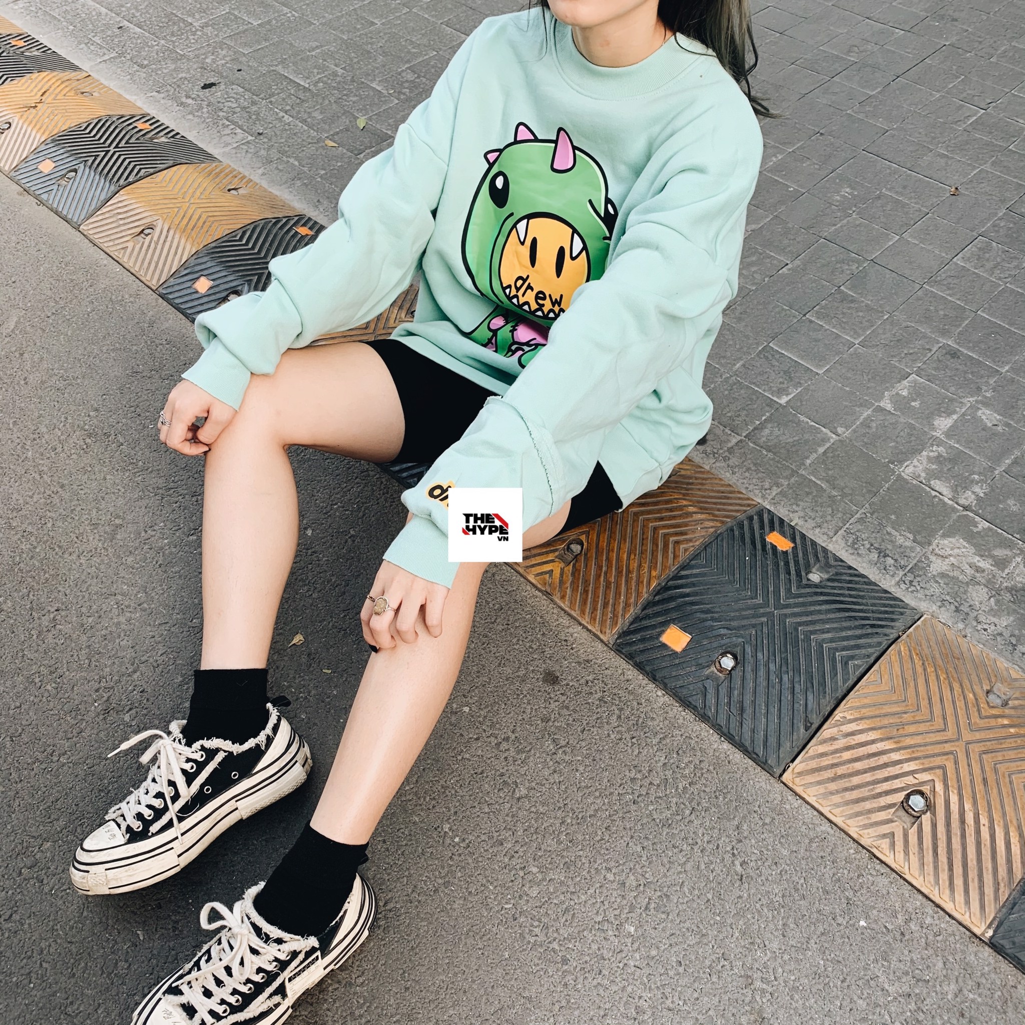 DREW SWEATER - Áo Tay Dài Drew Cartoon Dinosaur (Mint) [Mirror Quality]
