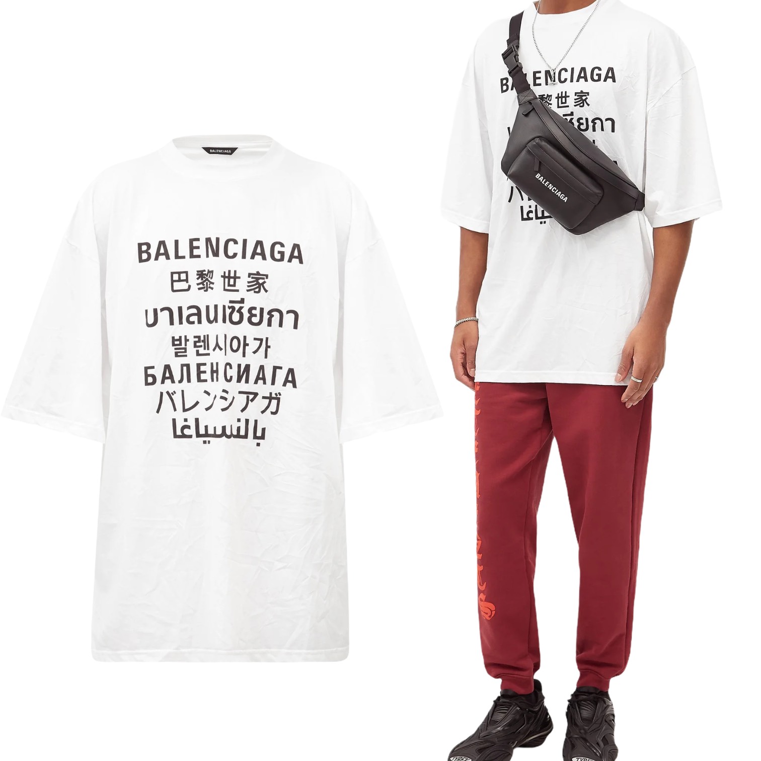 BALENCIAGA TEE - Áo Blcg Language (White) [Mirror Quality]