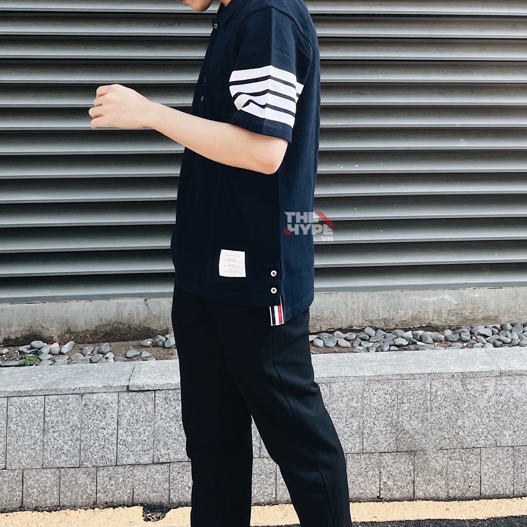 THOM BROWNE POLO - Áo polo tb sọc ở tay (Navy) [Mirror Quality]