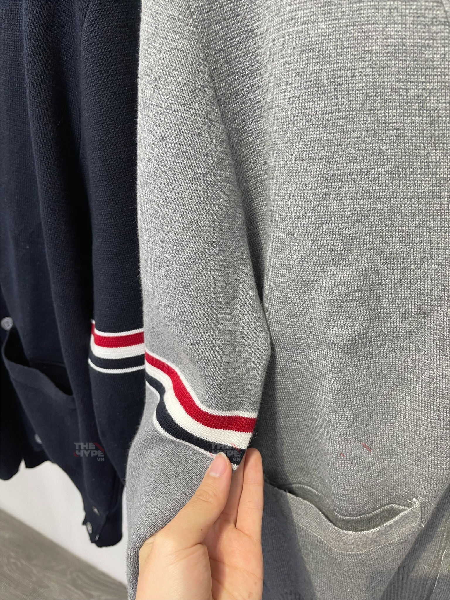 THOM BROWNE CARDIGAN - Áo khoác TB Milano Stitch Stripe Armband (Grey) [Mirror quality]