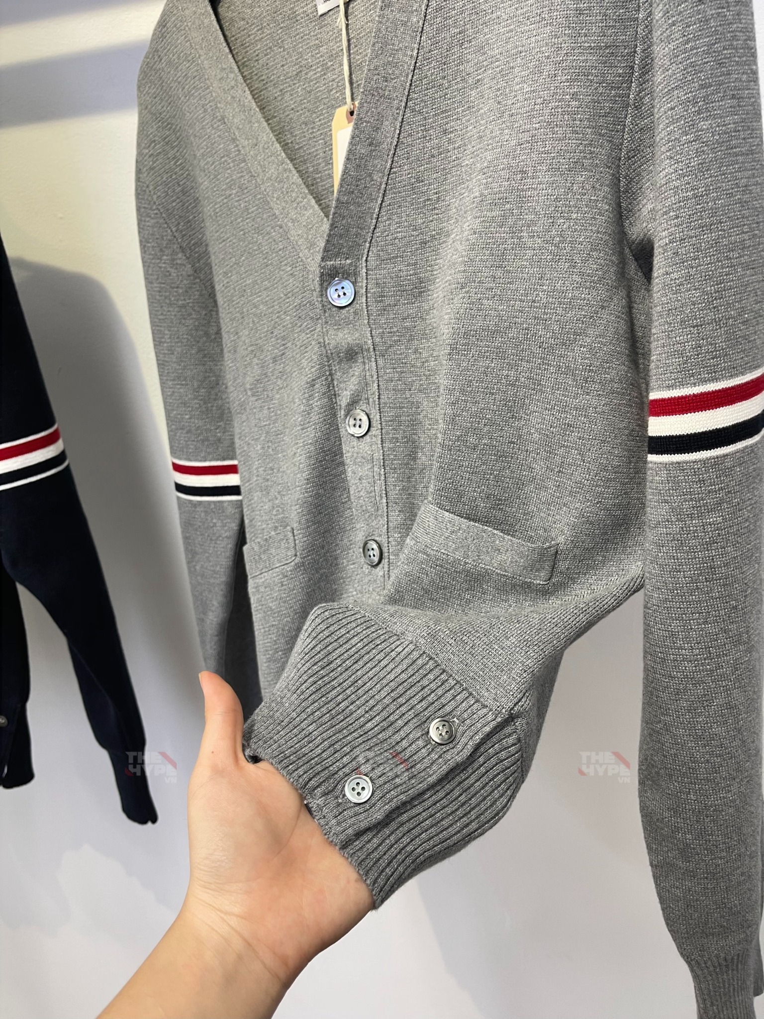 THOM BROWNE CARDIGAN - Áo khoác TB Milano Stitch Stripe Armband (Grey) [Mirror quality]