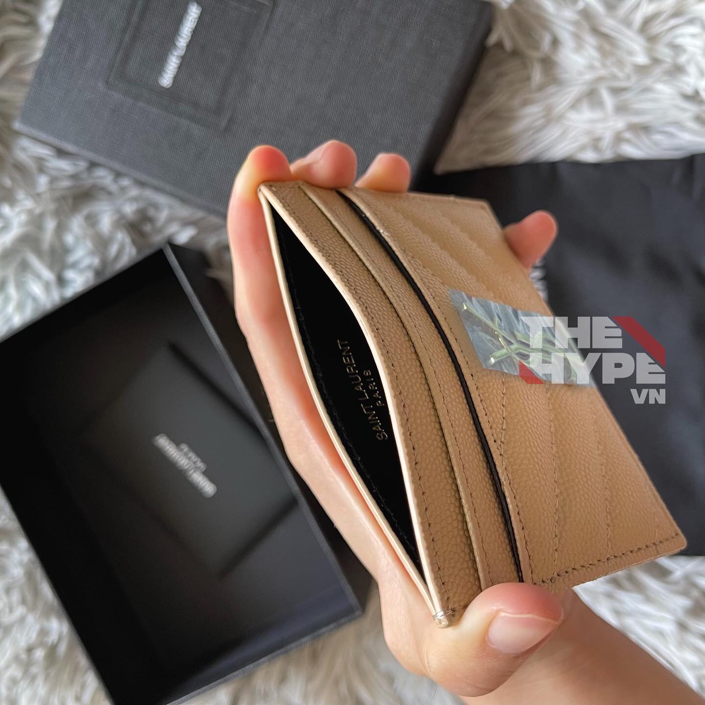 SAINT LAURENT CARD HOLDER - Ví đựng card YSL (Cream) [Mirror Quality]