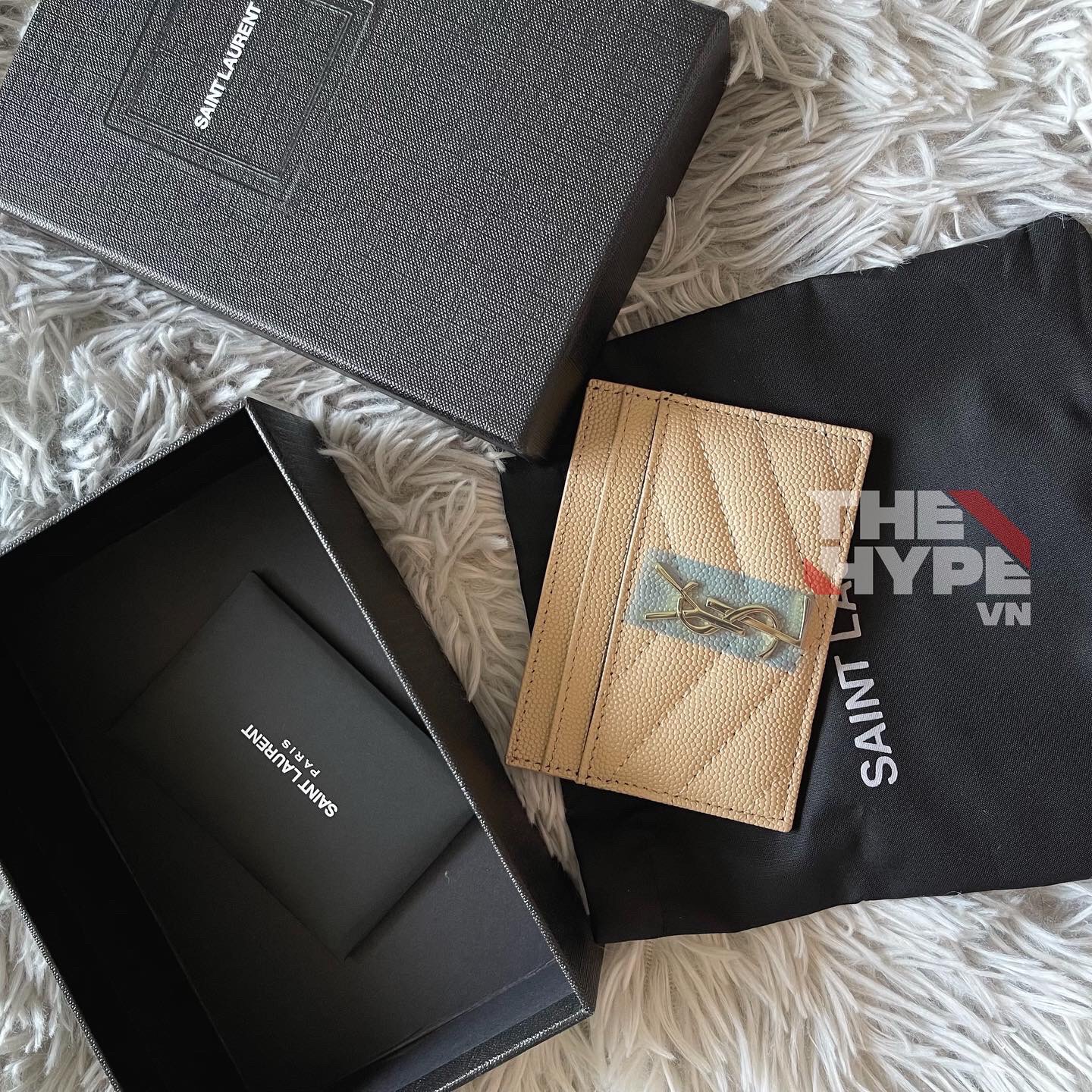 SAINT LAURENT CARD HOLDER - Ví đựng card YSL (Cream) [Mirror Quality]