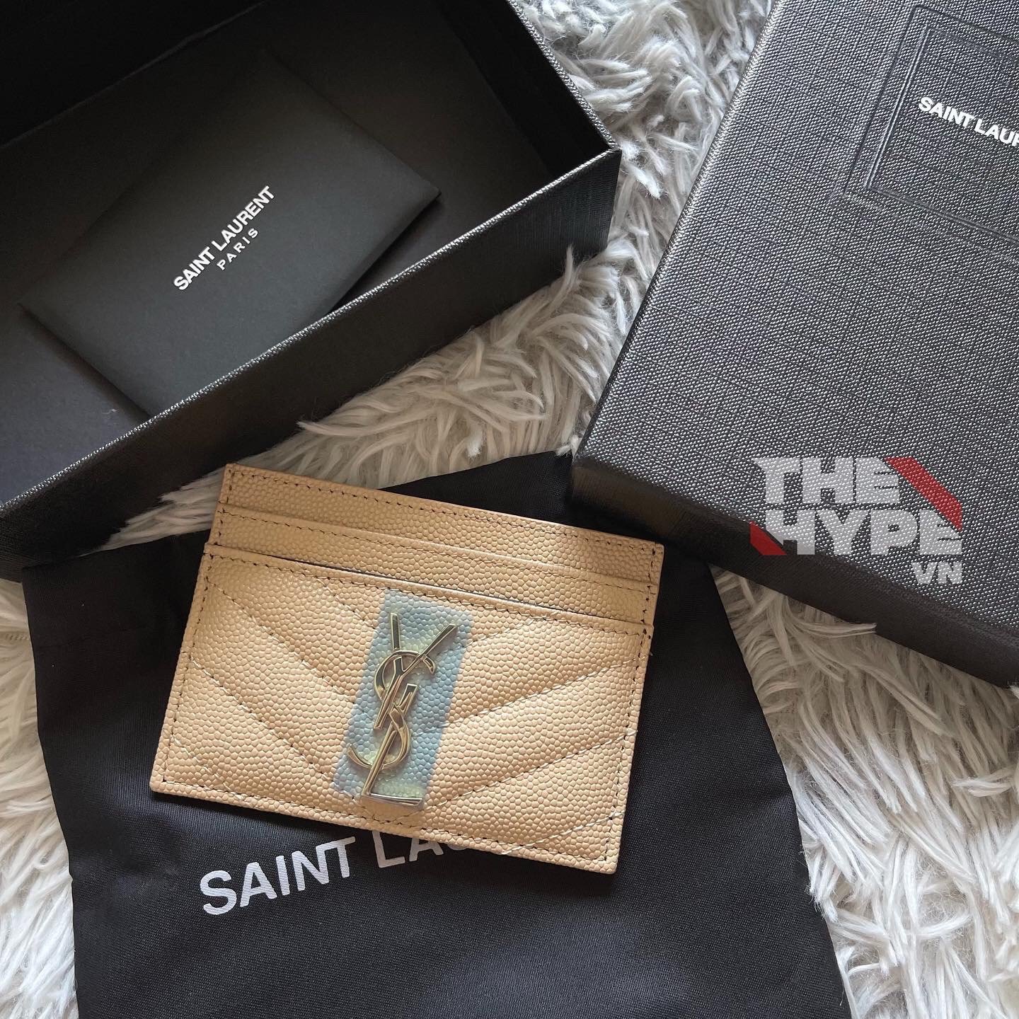 SAINT LAURENT CARD HOLDER - Ví đựng card YSL (Cream) [Mirror Quality]