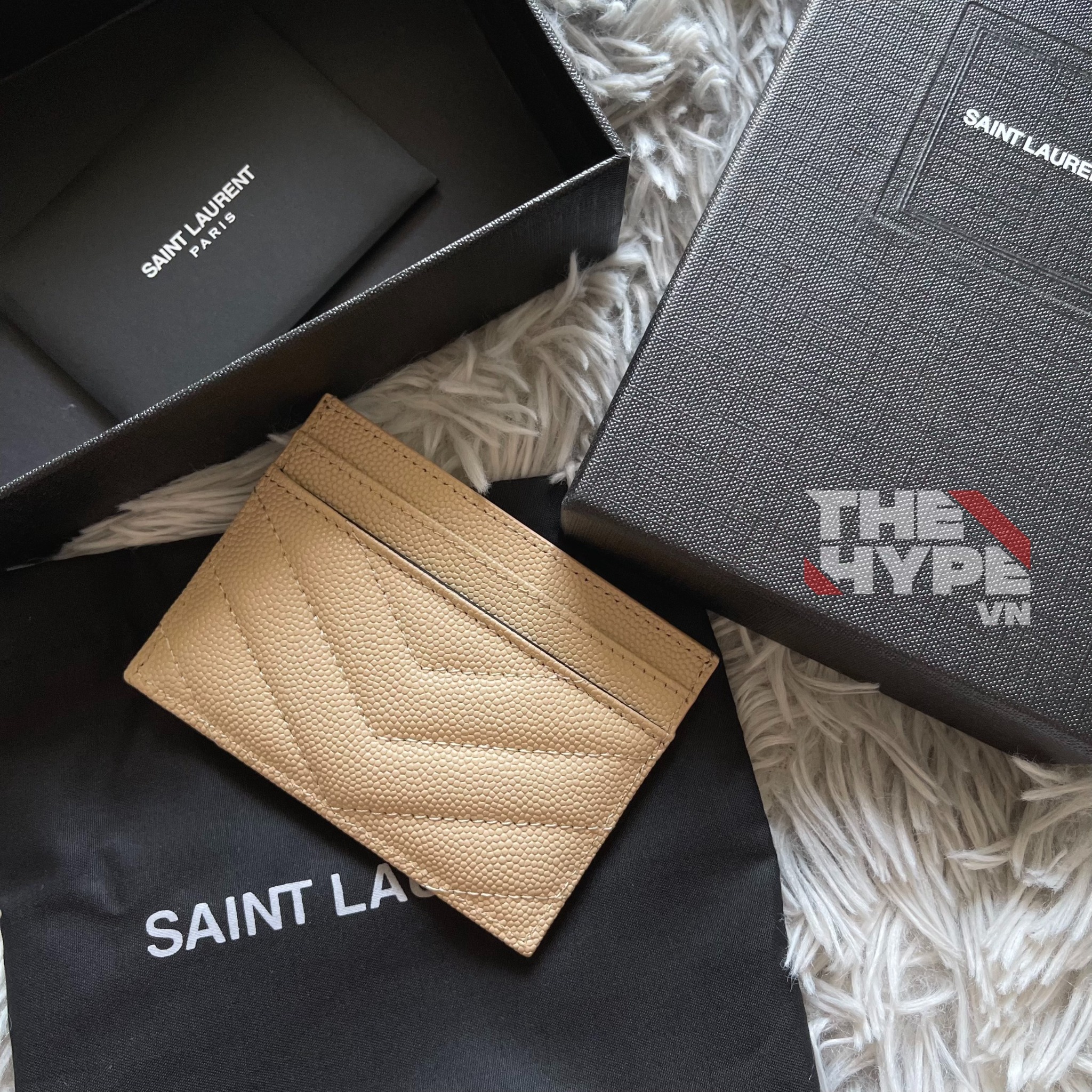 SAINT LAURENT CARD HOLDER - Ví đựng card YSL (Cream) [Mirror Quality]
