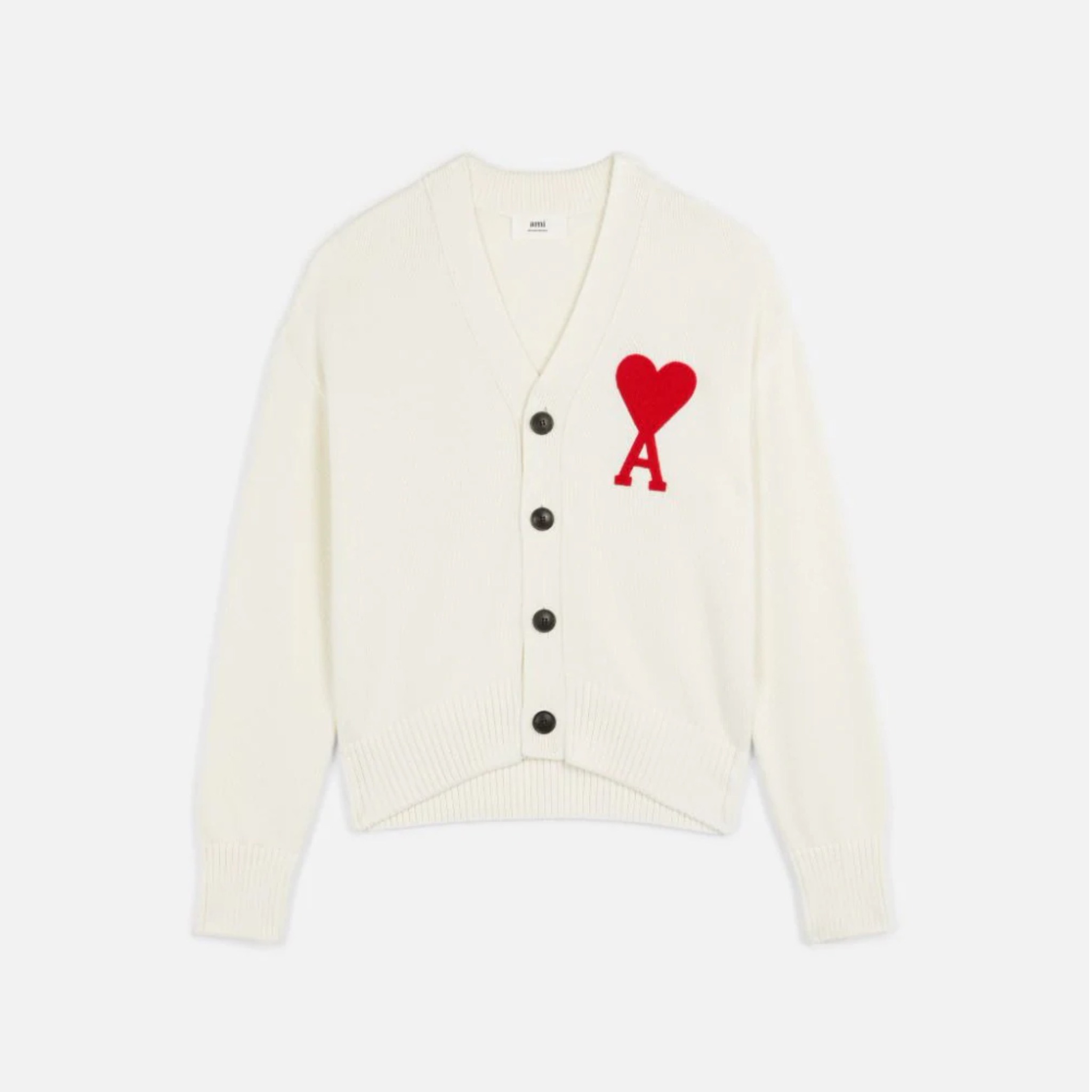 ÁO CARDIGAN AMI PARIS BIG HEART LOGO WOOL (WHITE)