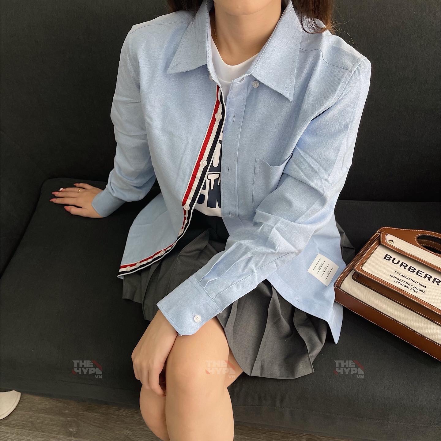 ÁO SƠ MI THOM BROWNE TB GROSGRAIN ARMBAND OXFORD SHIRT (SỌC DỌC) (BLUE)