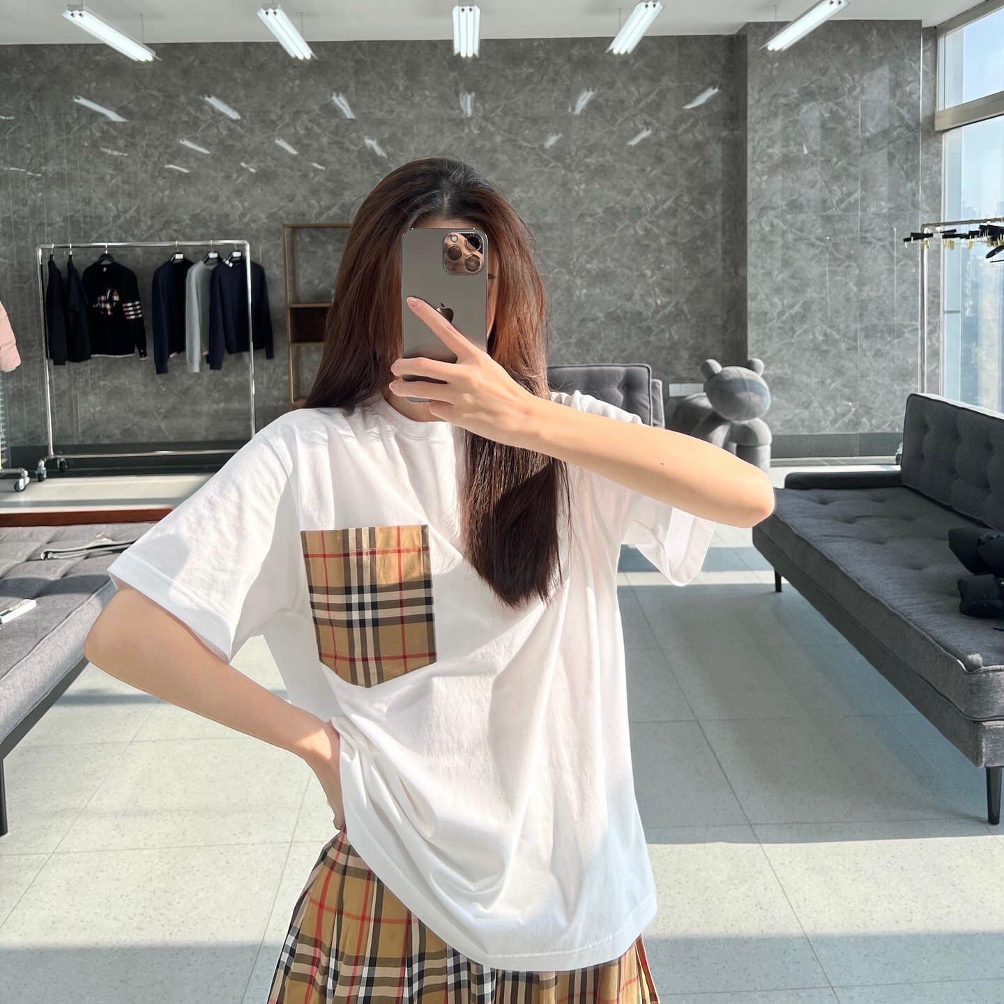 BURBERRY TEE - Áo BBR Pocket Check (White) [Mirror Quality]