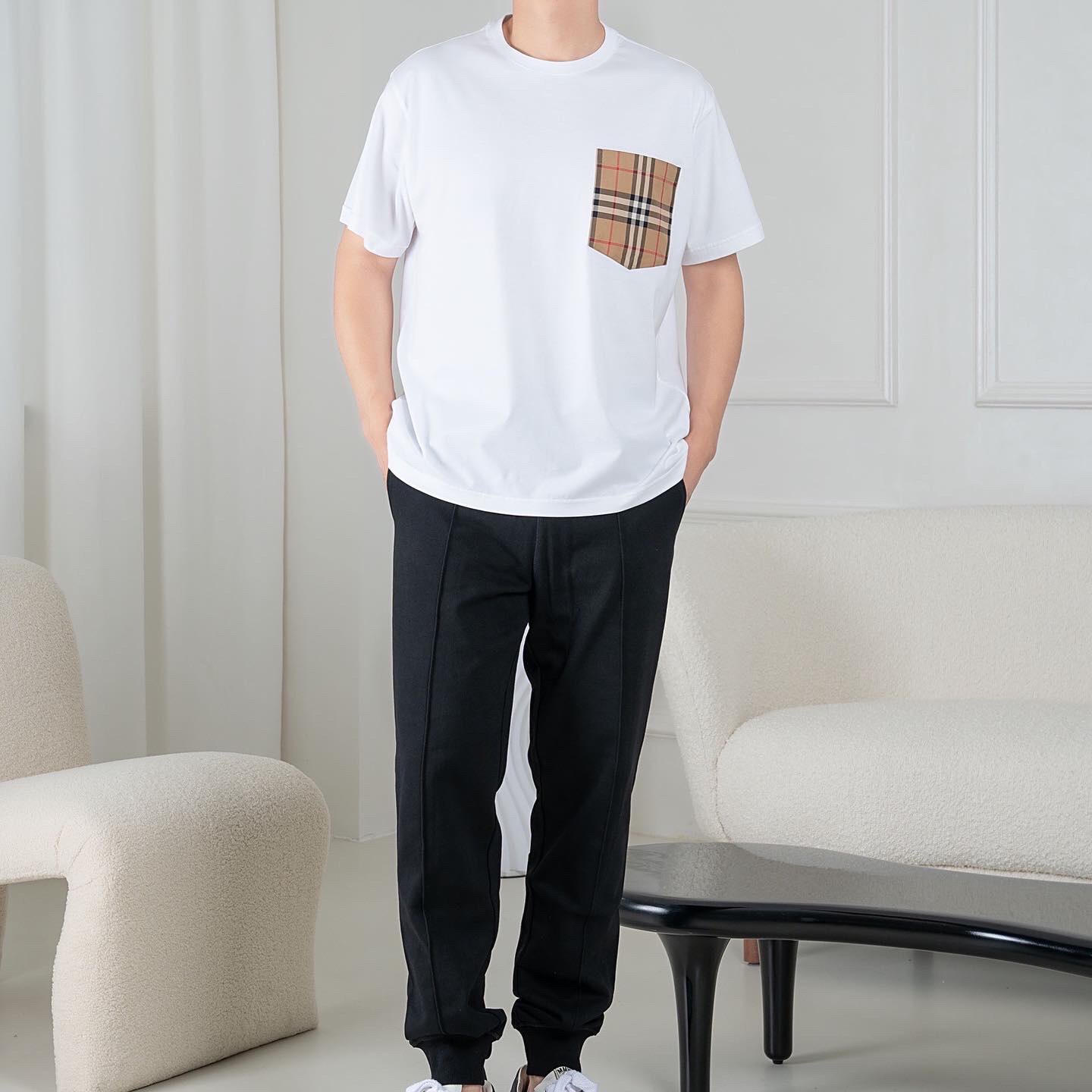 BURBERRY TEE - Áo BBR Pocket Check (White) [Mirror Quality]