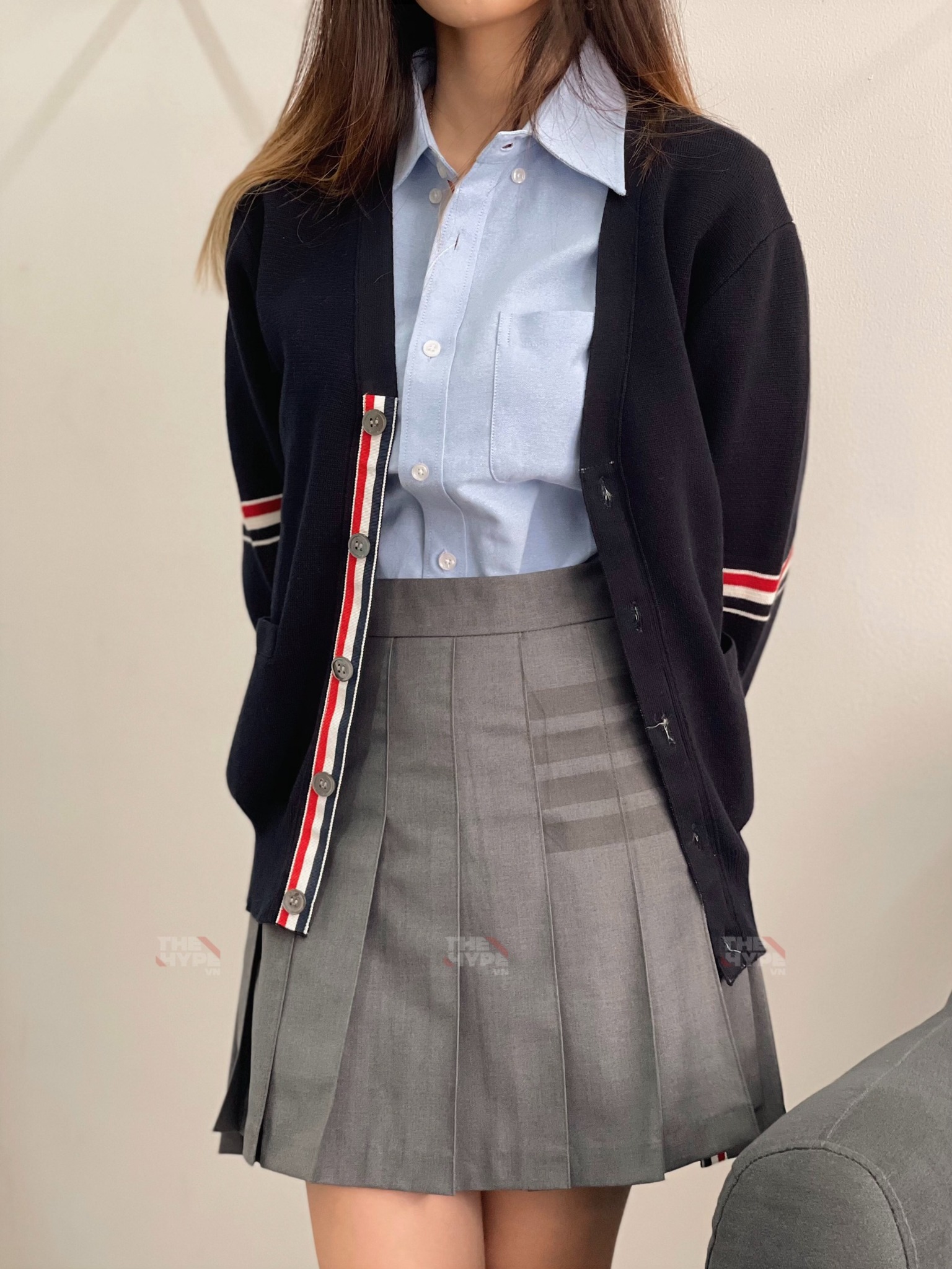 THOM BROWNE CARDIGAN - Áo khoác TB Milano Stitch Stripe Armband (Navy) [Mirror quality]