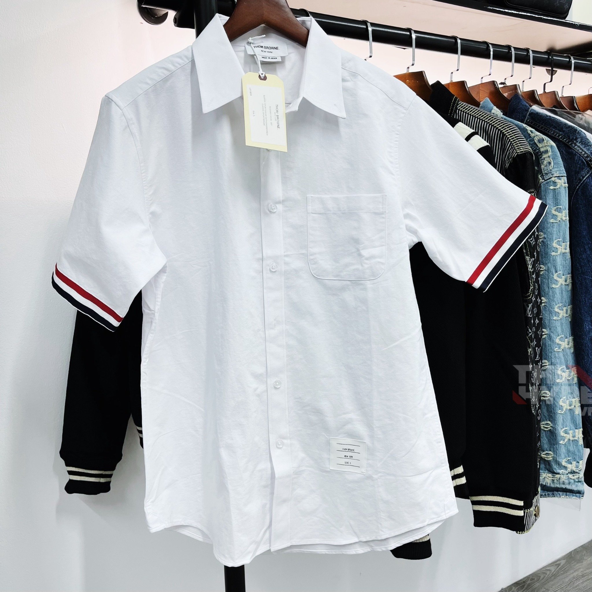 THOM BROWNE SHIRT - Áo sơ mi Thom Browne Grosgrain Oxford (Sọc tay ngắn) [Mirror Quality]