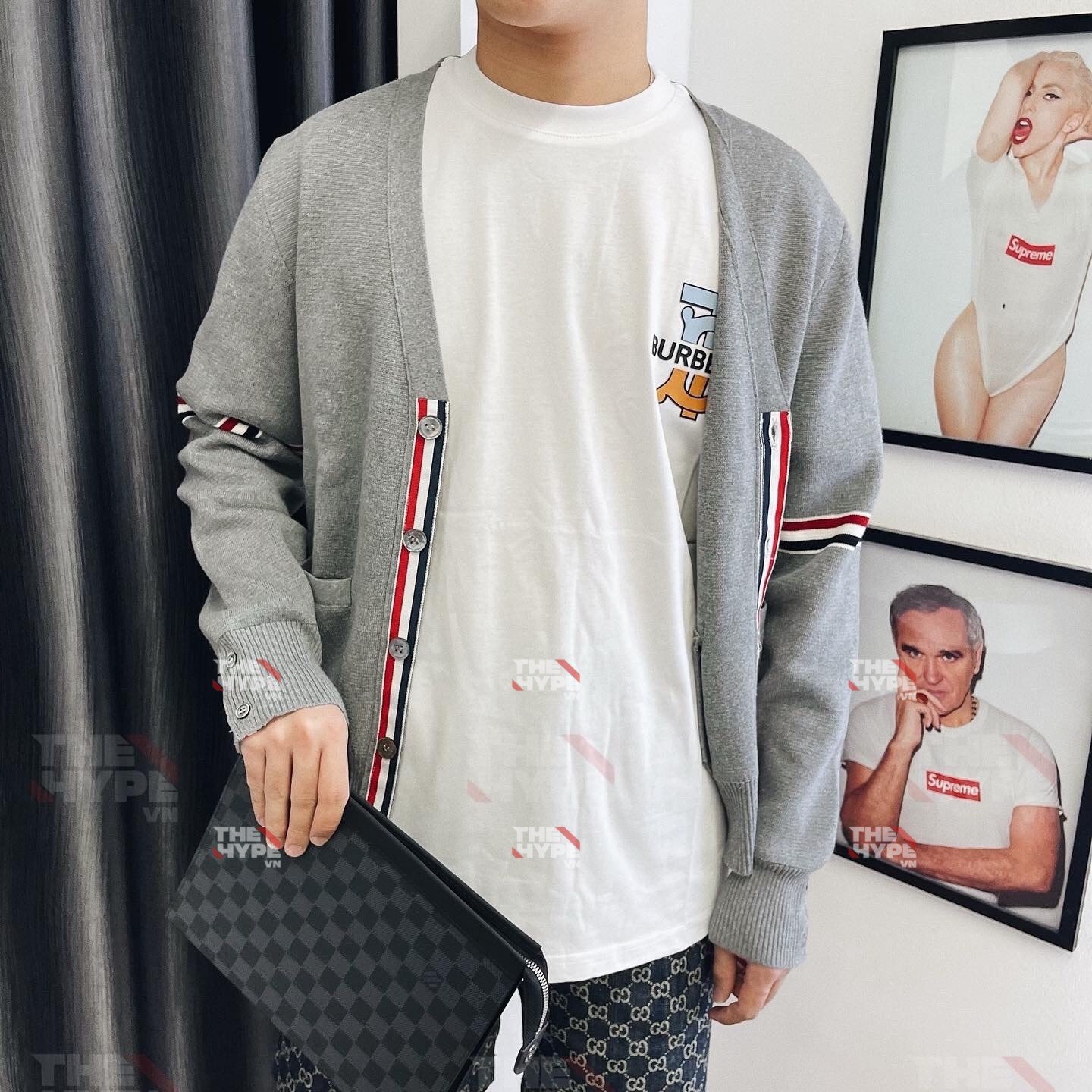 THOM BROWNE CARDIGAN - Áo khoác TB Milano Stitch Stripe Armband (Grey) [Mirror quality]
