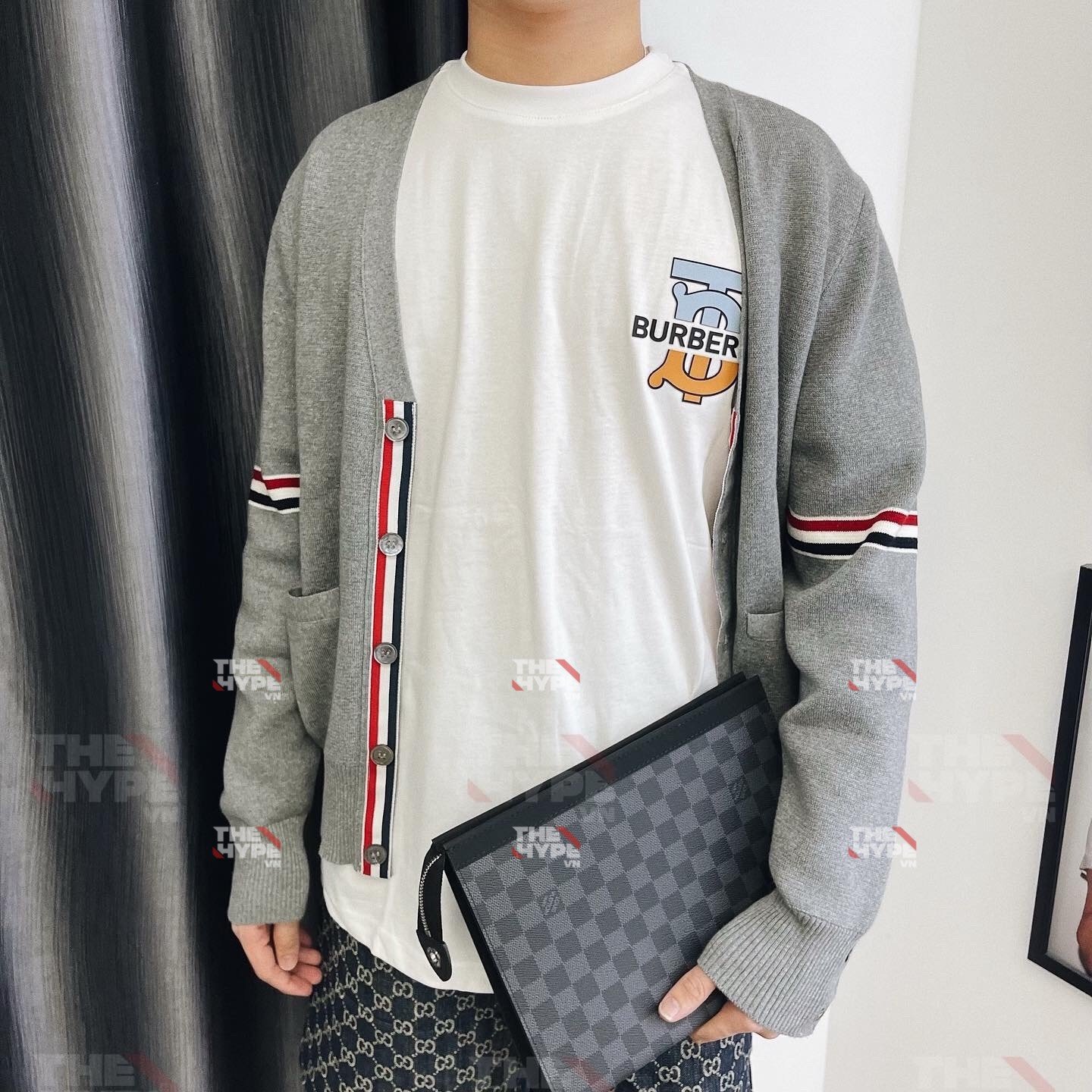 THOM BROWNE CARDIGAN - Áo khoác TB Milano Stitch Stripe Armband (Grey) [Mirror quality]