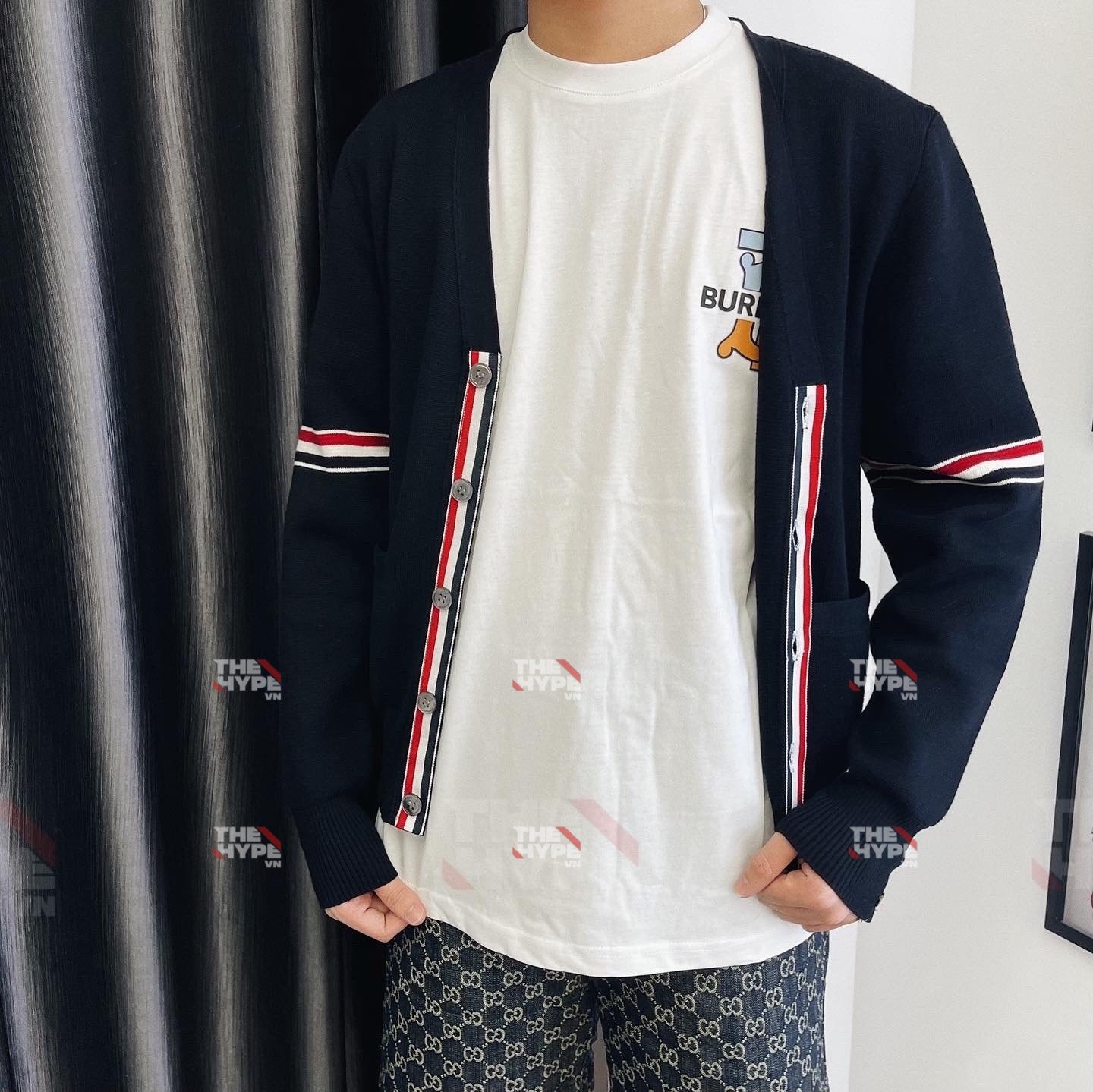 THOM BROWNE CARDIGAN - Áo khoác TB Milano Stitch Stripe Armband (Navy) [Mirror quality]