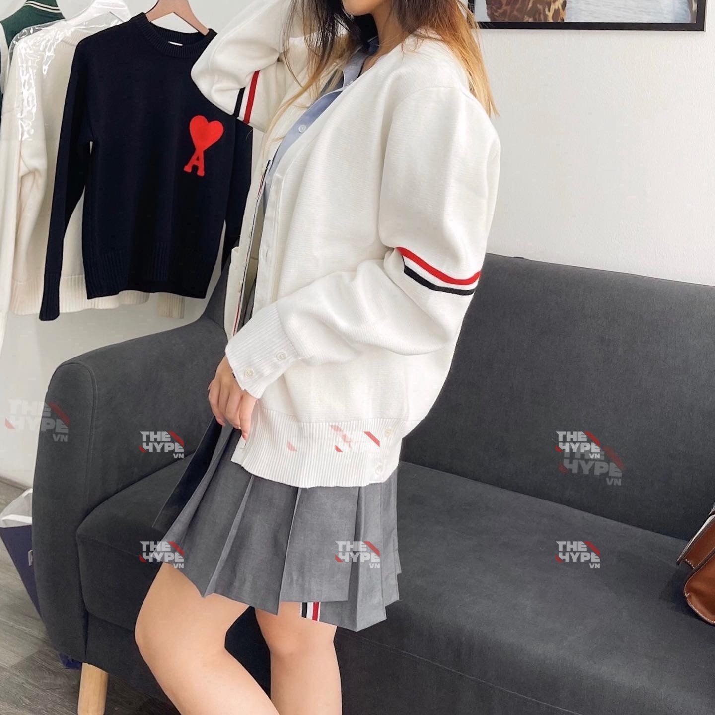 THOM BROWNE CARDIGAN - Áo khoác TB Milano Stitch Stripe Armband (White) [Mirror quality]
