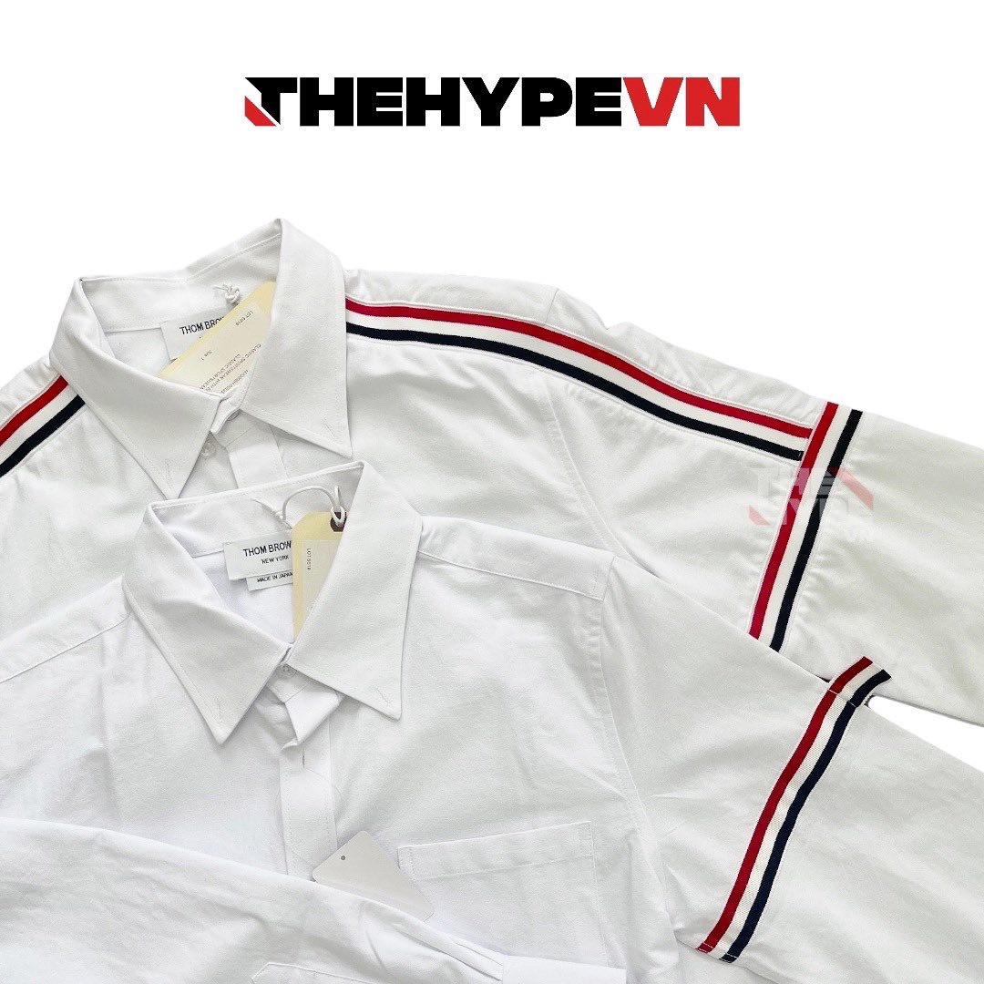 THOM BROWNE SHIRT - Áo sơ mi Thom Brow.ne Elastic Seam White (Sọc Vai) [Mirror Quality]