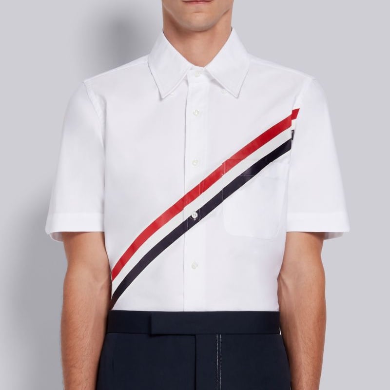 THOM BROWNE SHIRT - Áo sơ mi Thom Browne Printed Diagonal Strip Straight (White) [Mirror Quality]