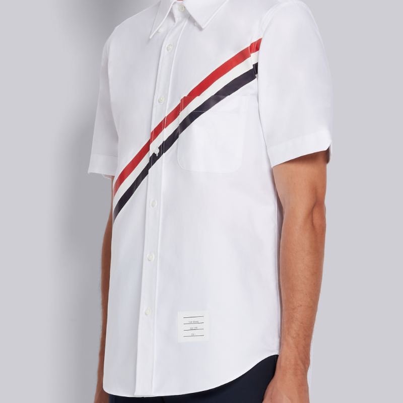 THOM BROWNE SHIRT - Áo sơ mi Thom Browne Printed Diagonal Strip Straight (White) [Mirror Quality]