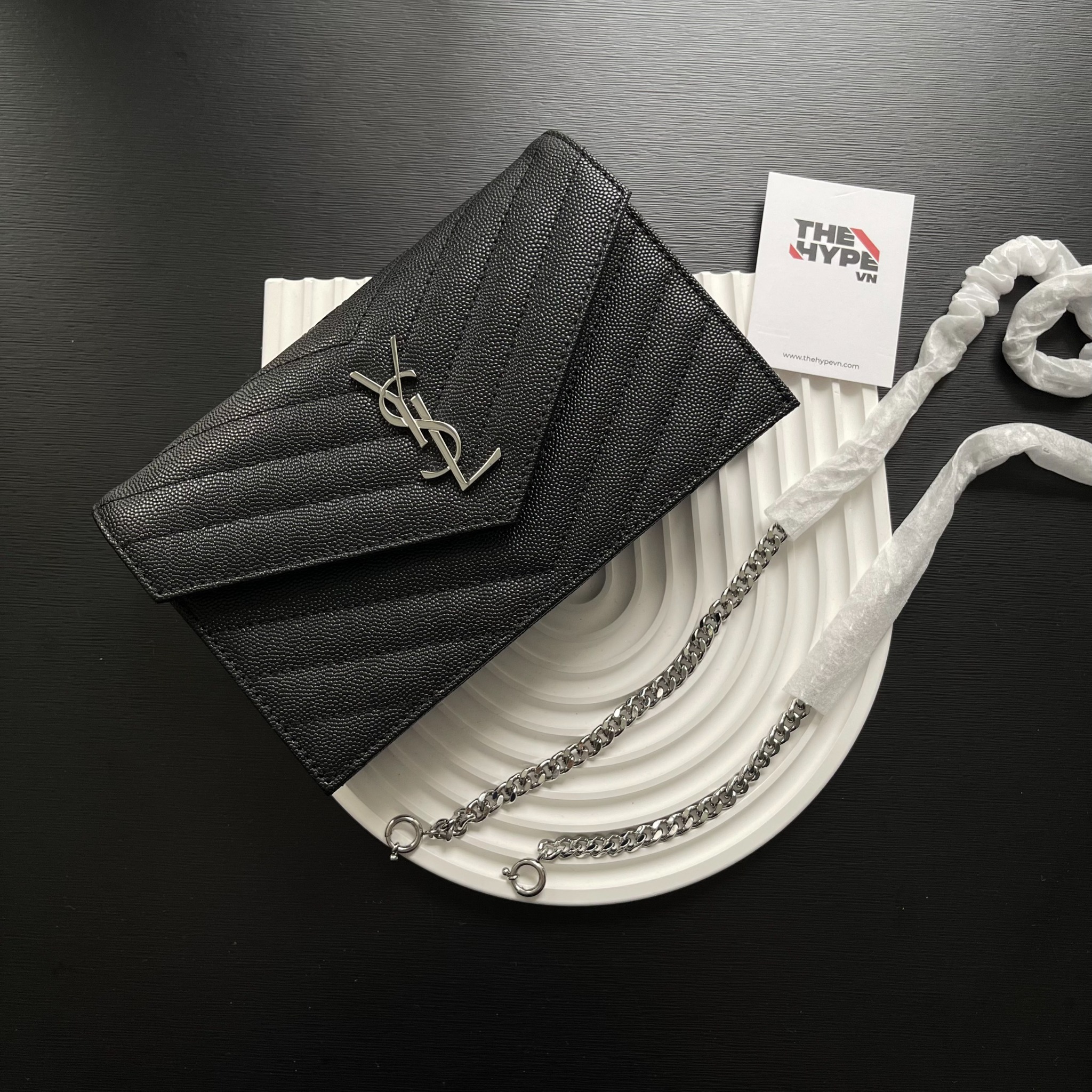 SAINT LAURENT CROSSBODY BAG - Túi YSL ENVELOPE CHAIN EMBOSSED ( Black) - [Mirror Quality]ví
