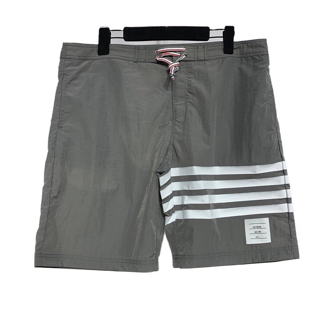 THOM BROWNE SHORTS - Quần Shorts TB Nylon 4 sọc (Grey) [Mirror quality]