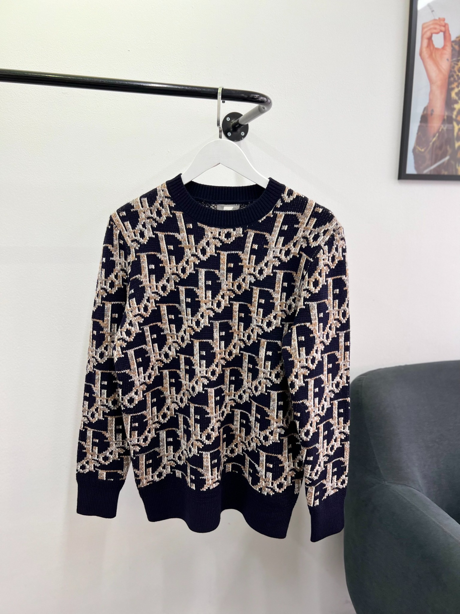 Áo Tay Dài Dior OBLIQUE Wool Jacquard (Navy) [Mirror Quality]
