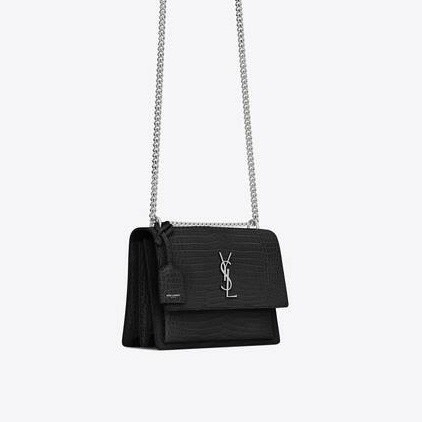 Túi YSL SUNSET MEDIUM IN CROCODILE EMBOSSED (Black) [Mirror Quality]