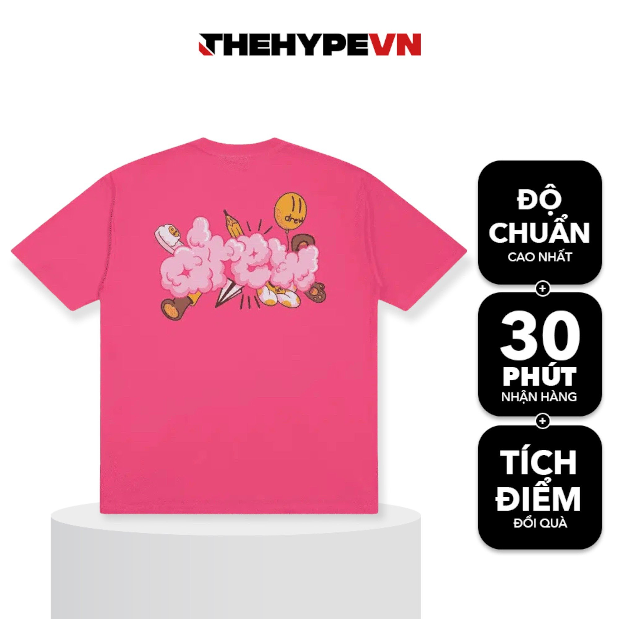DREW TEE - Áo Drew House Doodle Joy ss Tee (Hot Pink) [Mirror Quality]