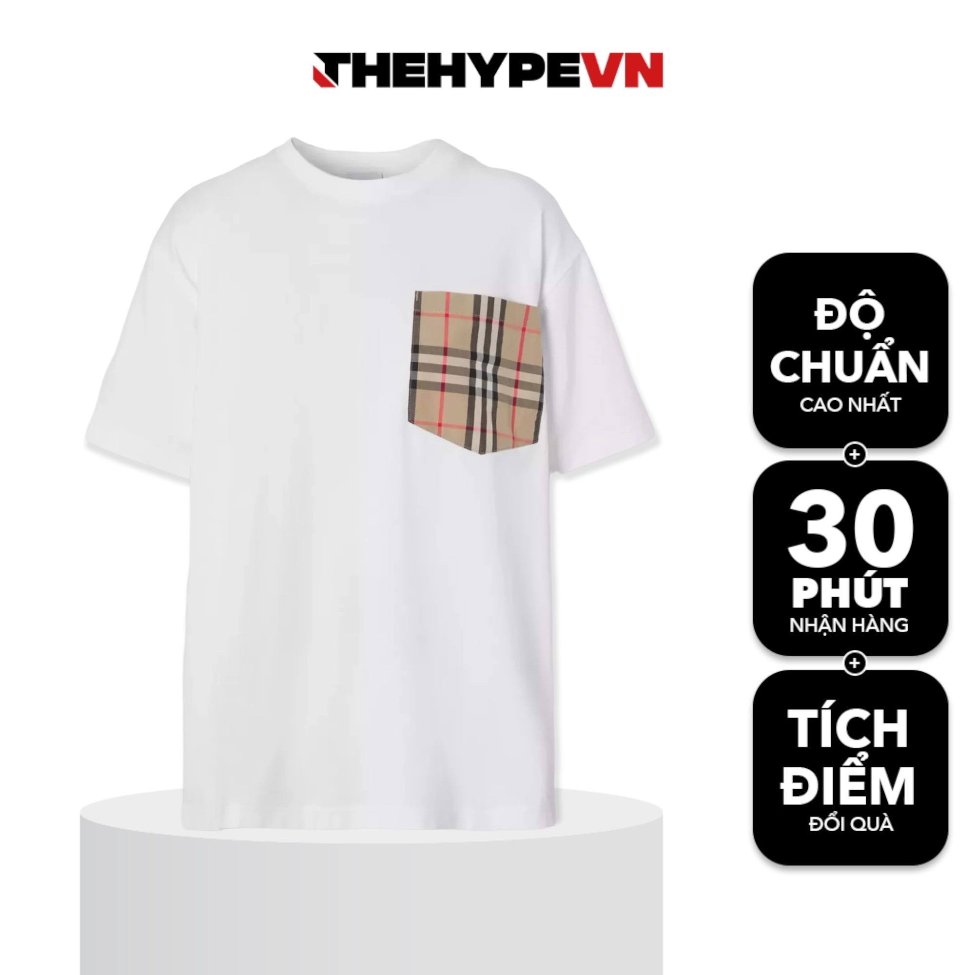 BURBERRY TEE - Áo BBR Pocket Check (White) [Mirror Quality]