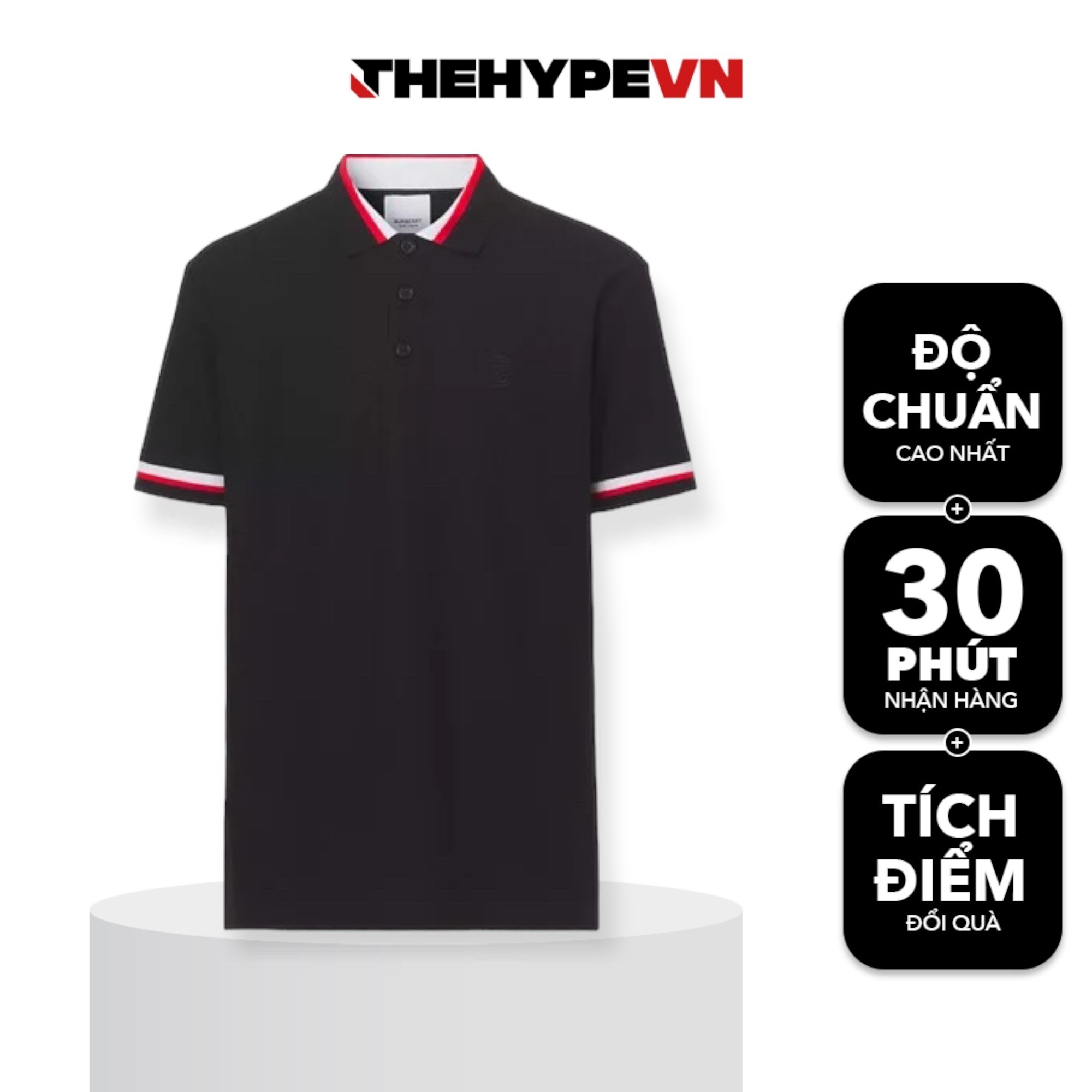Áo Polo Burberry Motif Cotton (Black) [Mirror Quality]
