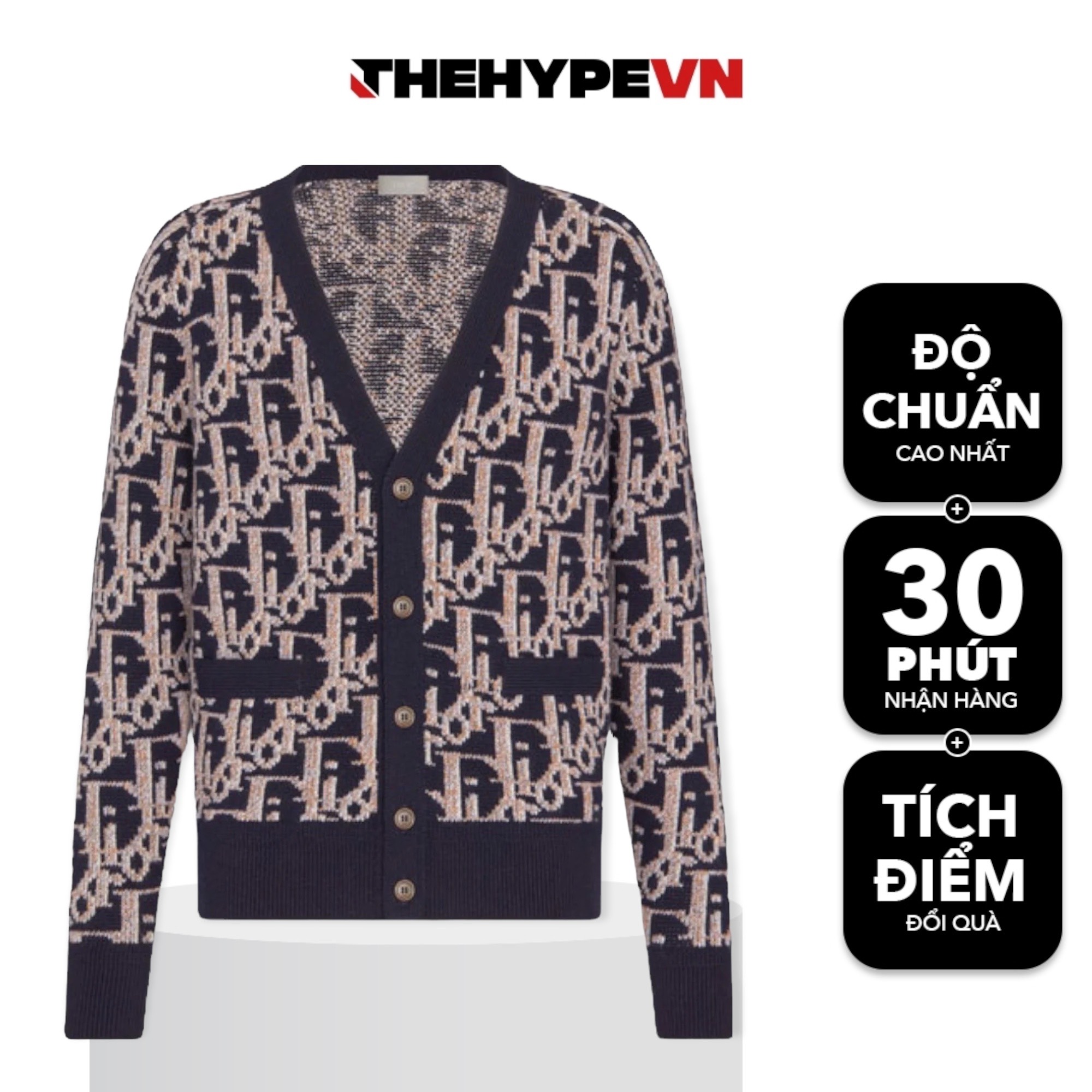 DIOR CARDIGAN - Áo Dior OBLIQUE Wool Jacquard (Navy) [Mirror Quality]
