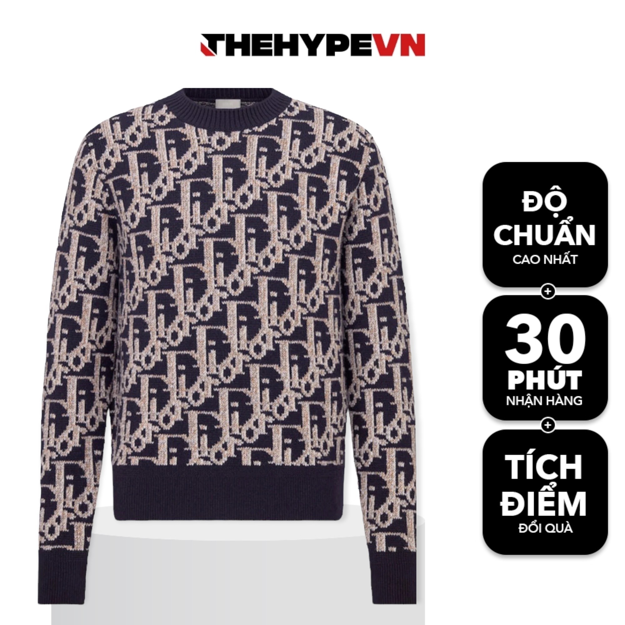 Áo Tay Dài Dior OBLIQUE Wool Jacquard (Navy) [Mirror Quality]