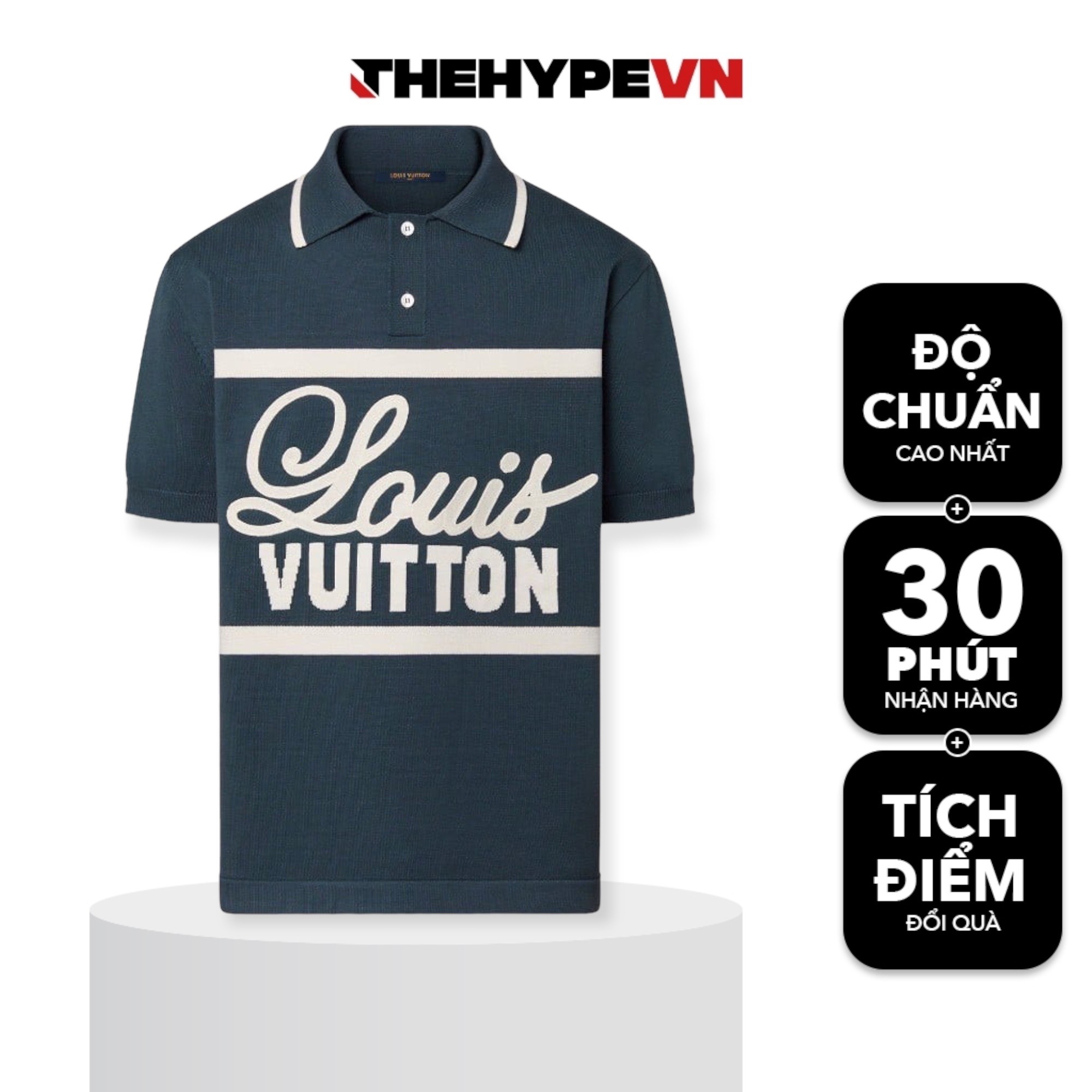 Áo Thun Louis Vuitton LV Intarsia Green Motif (White) [Mirror Quality]