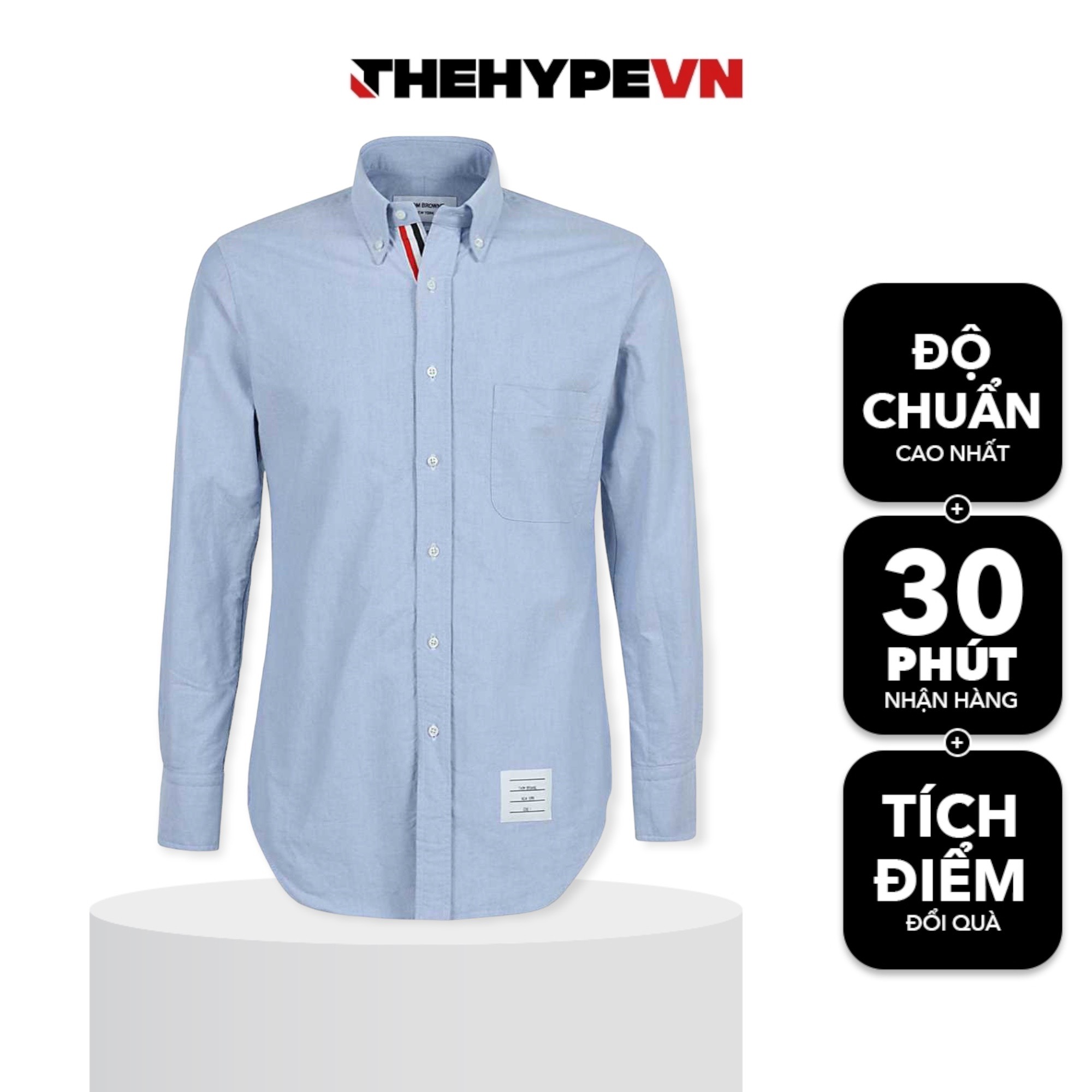 ÁO SƠ MI THOM BROWNE TB GROSGRAIN ARMBAND OXFORD SHIRT (SỌC DỌC) (BLUE)