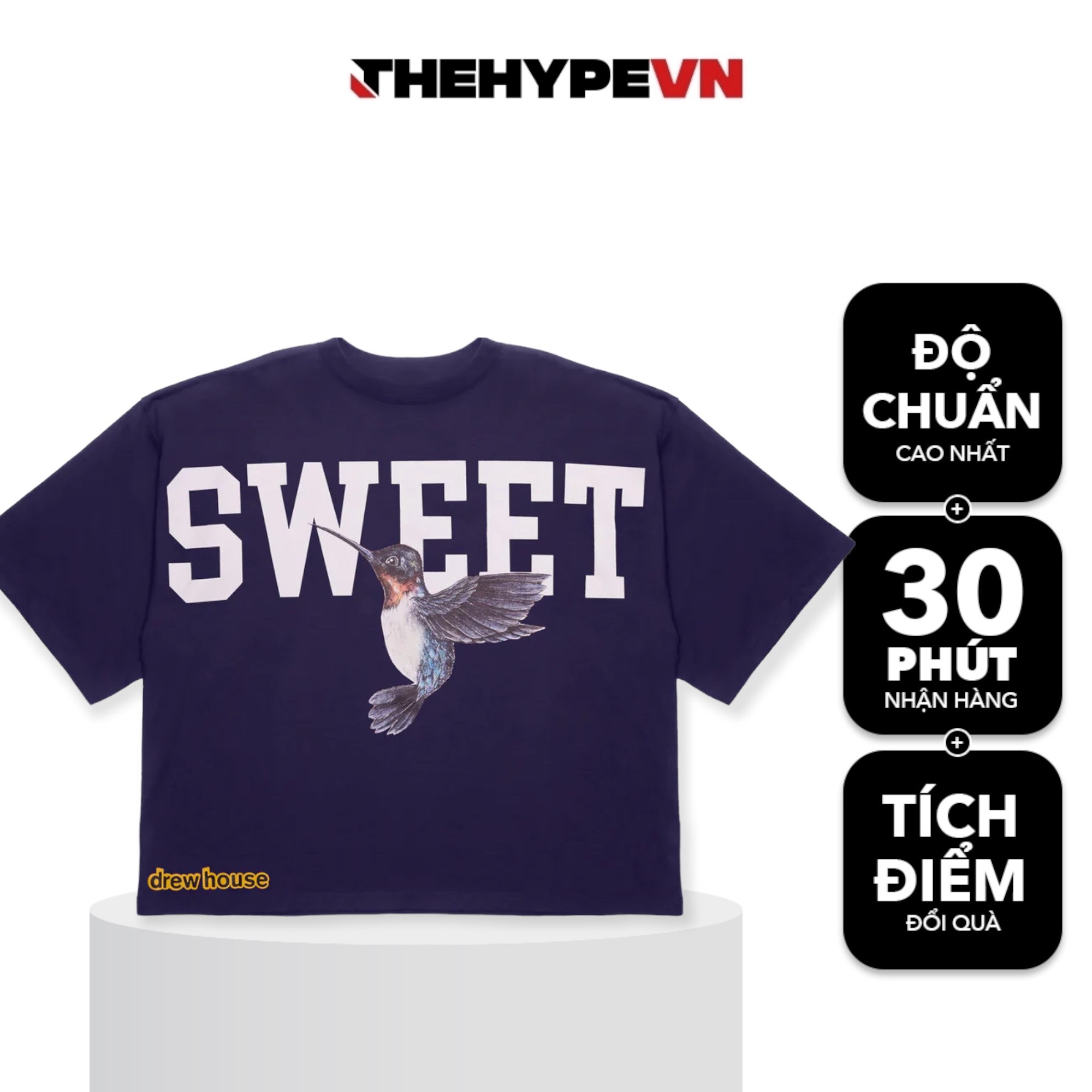 DREW TEE - Áo Thun Drew Sweet Boxy (NAVY) [Mirror Quality]