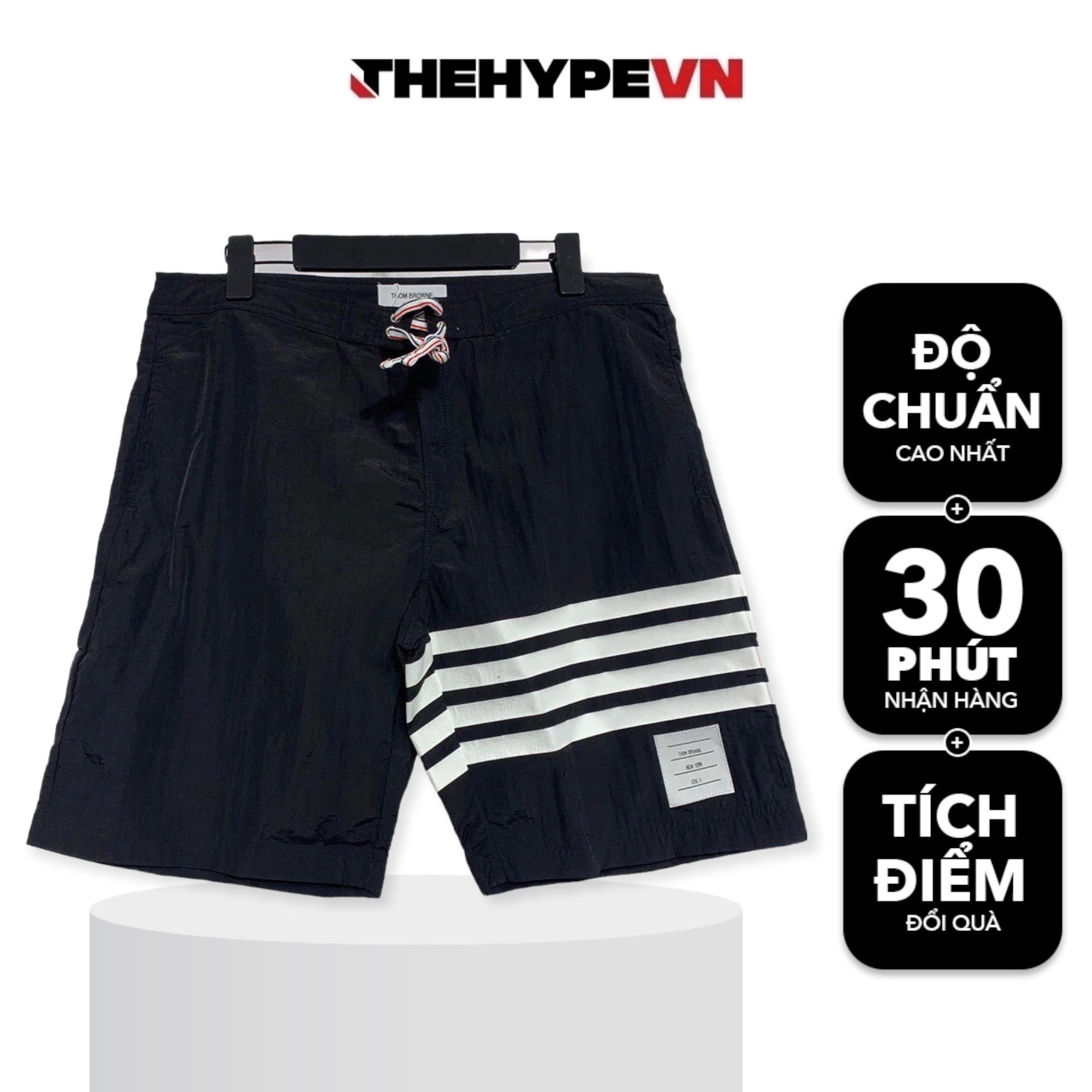 THOM BROWNE SHORTS - Quần Shorts TB Nylon 4 Bar (Navy) [Mirror quality]