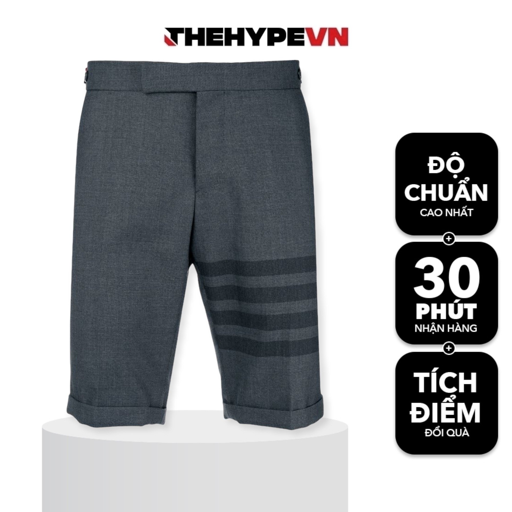 THOM BROWNE SHORTS - Quần ngắn TB Skinny-Fit 4 bar (xám) [Mirror Quality]