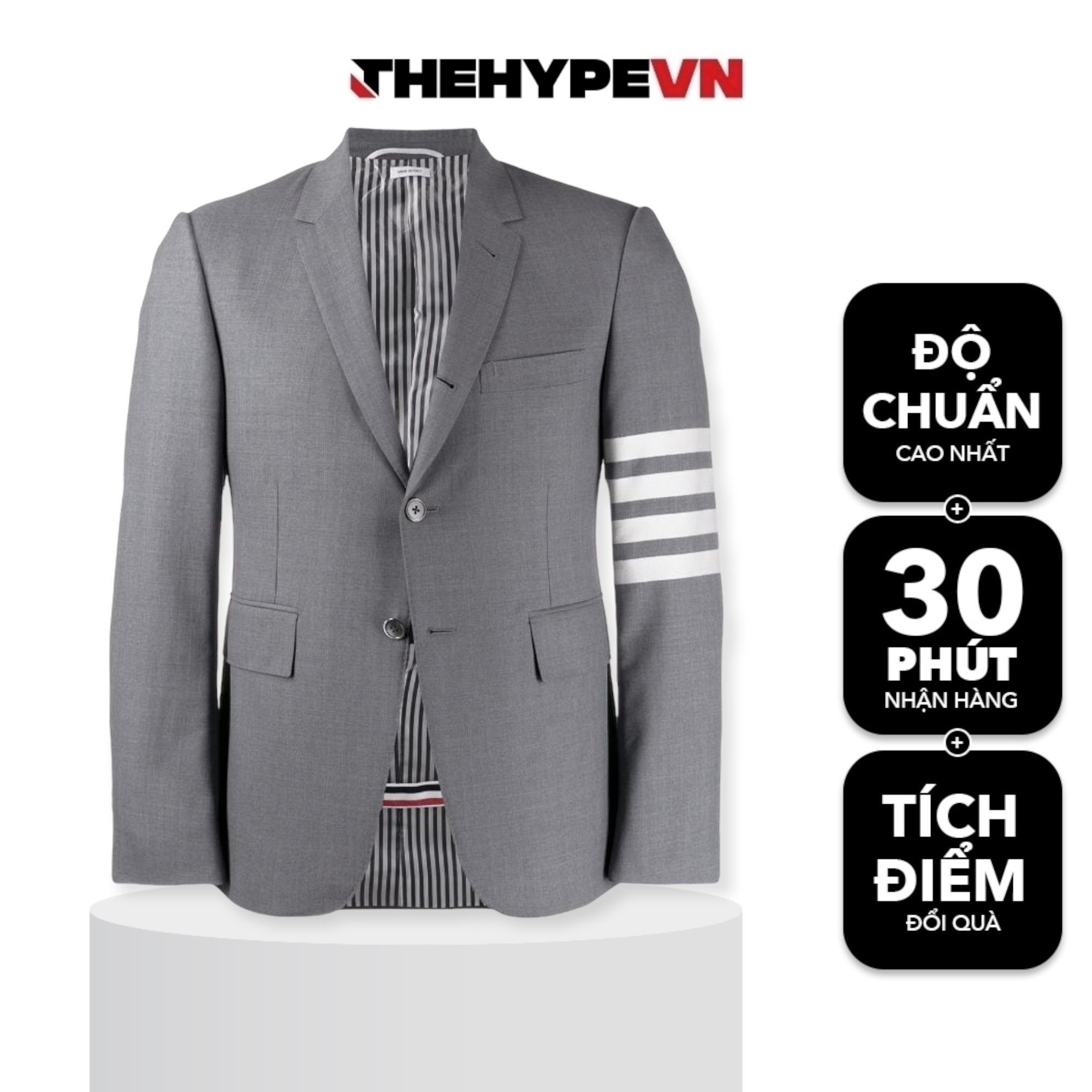 THOM BROWNE BLAZER - Áo BLAZER TB 4 Bar (Grey) [Mirror quality]