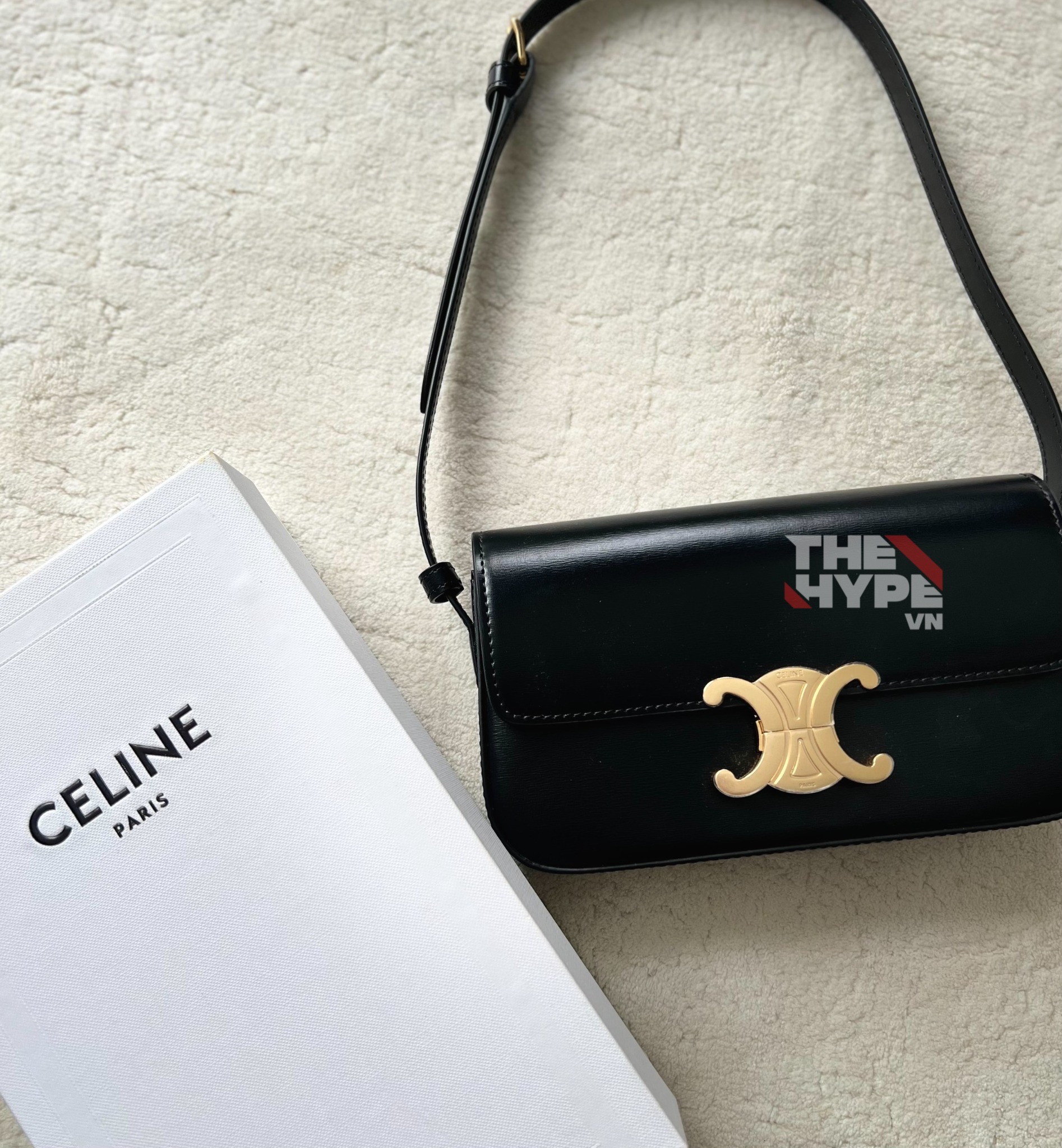 CELINE BAG - Túi Celine Classique Triomphe Shiny Calfskin (ĐEN) [Mirror Quality]