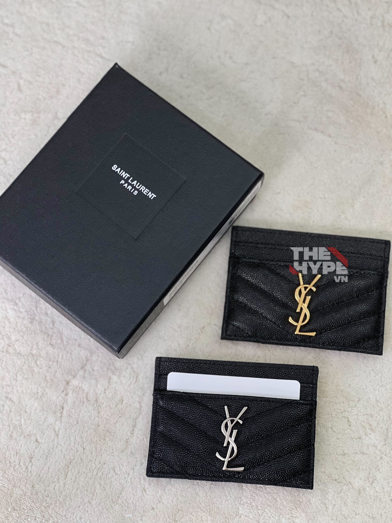SAINT LAURENT CARD HOLDER - Ví đựng card YSL yellow logo (Black) [Mirror Quality]