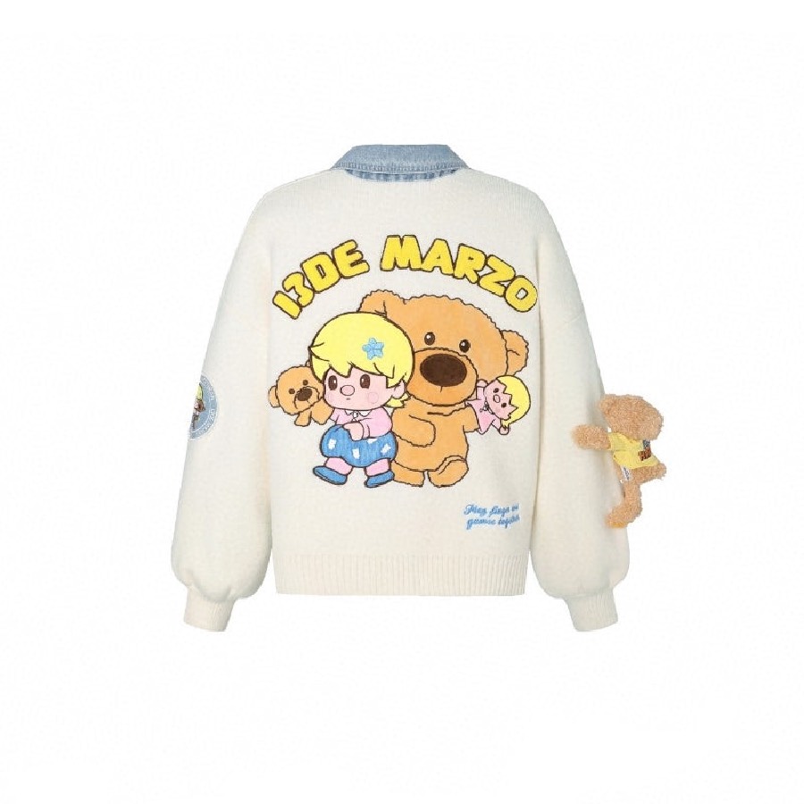 13DE MARZO CARDIGAN - 13De Marzo X Pop Mart Sweet Bean Bear Puff Sleeve (White) Best Quality