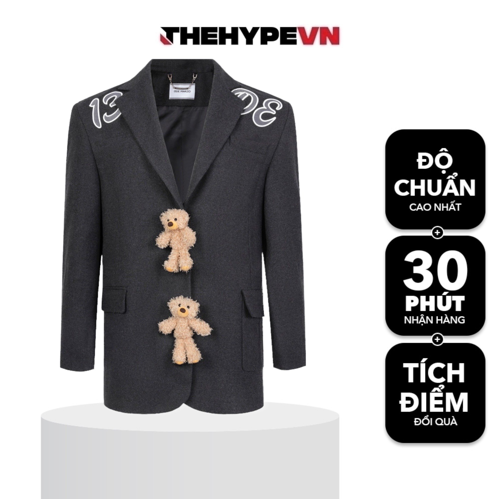 13DE MARZO BLAZER - Áo Blazer 13De Marzo Teddy Button (White) Best Quality